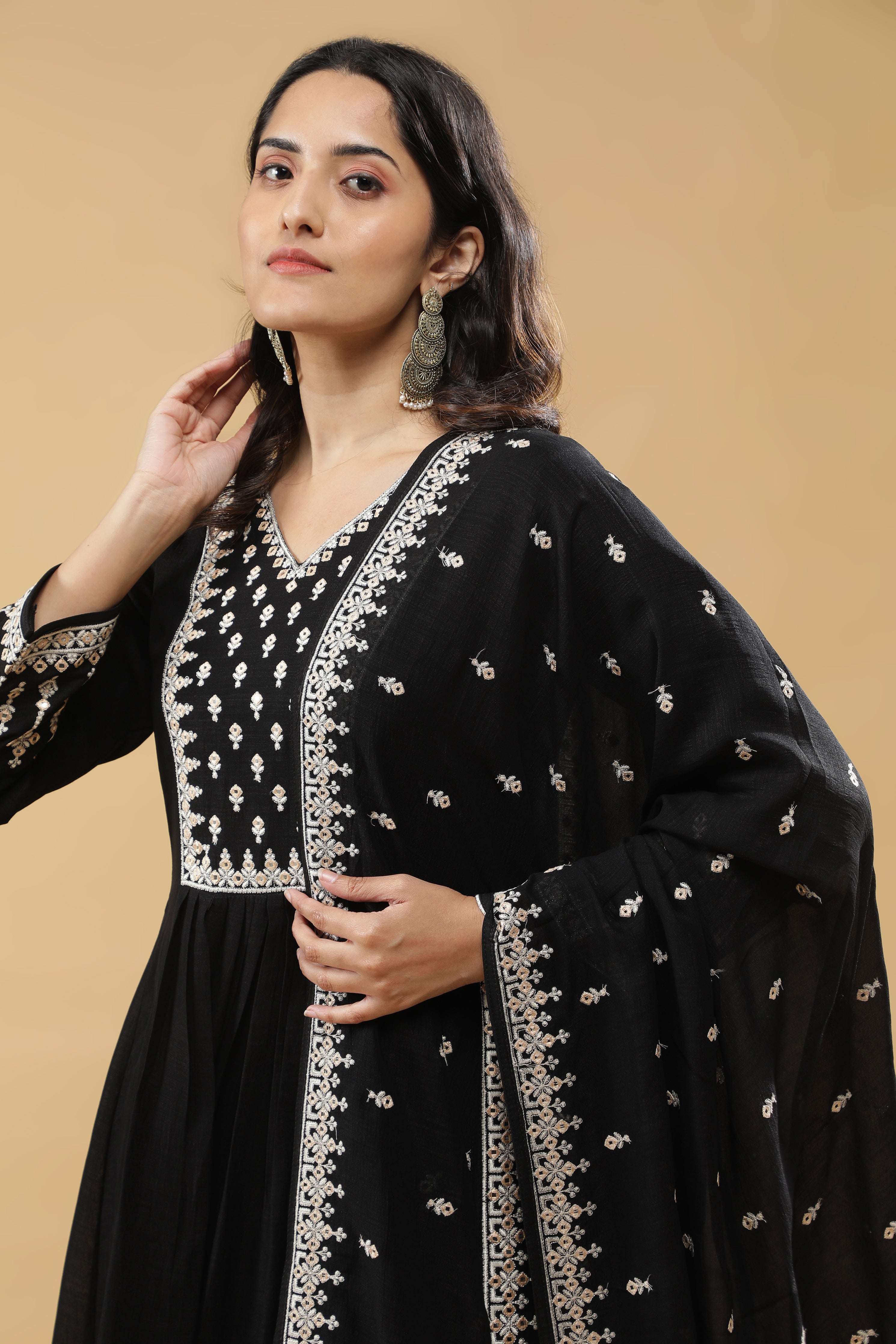 Black Silk Anarkali Set