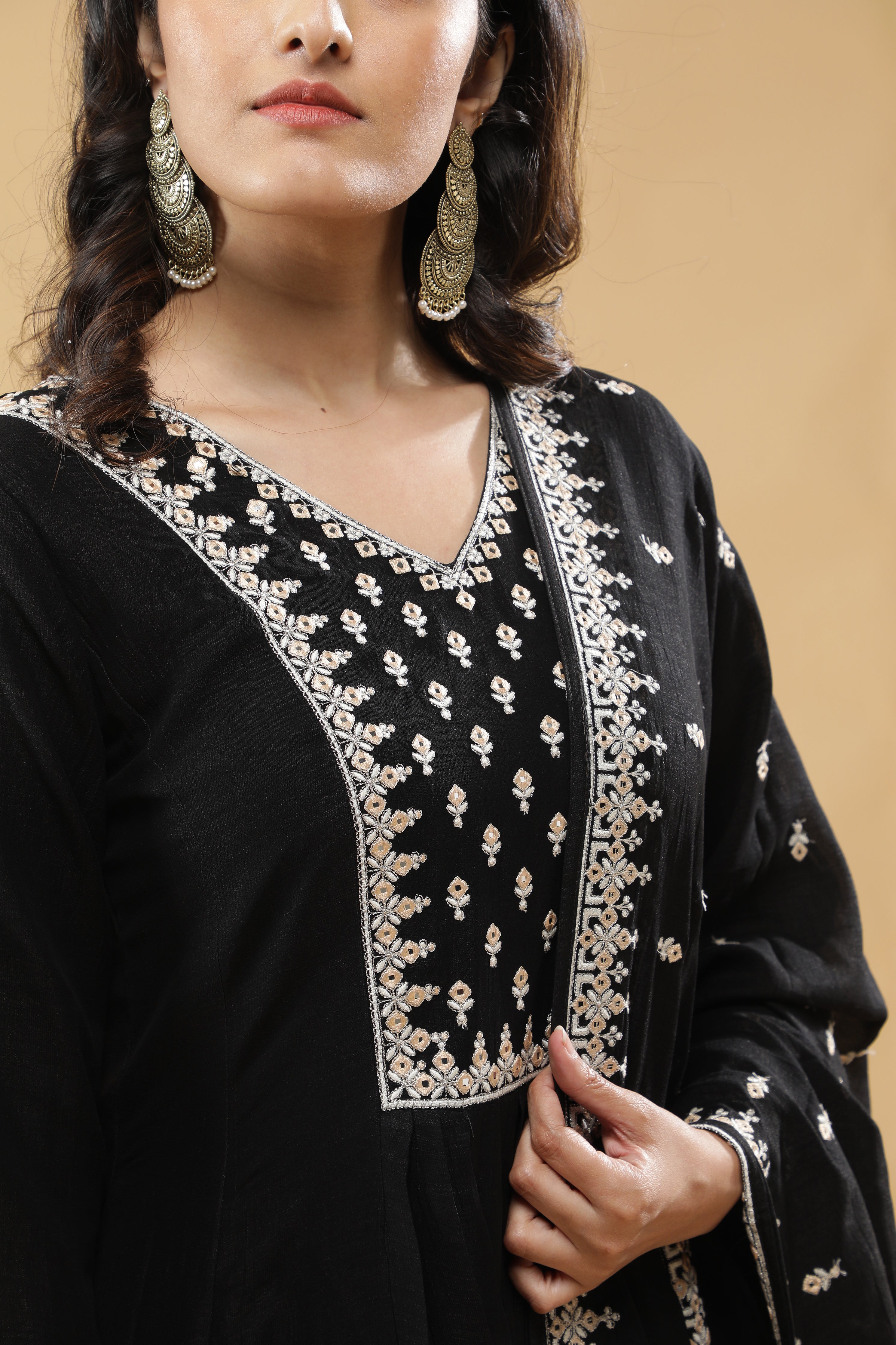 Black Silk Anarkali Set