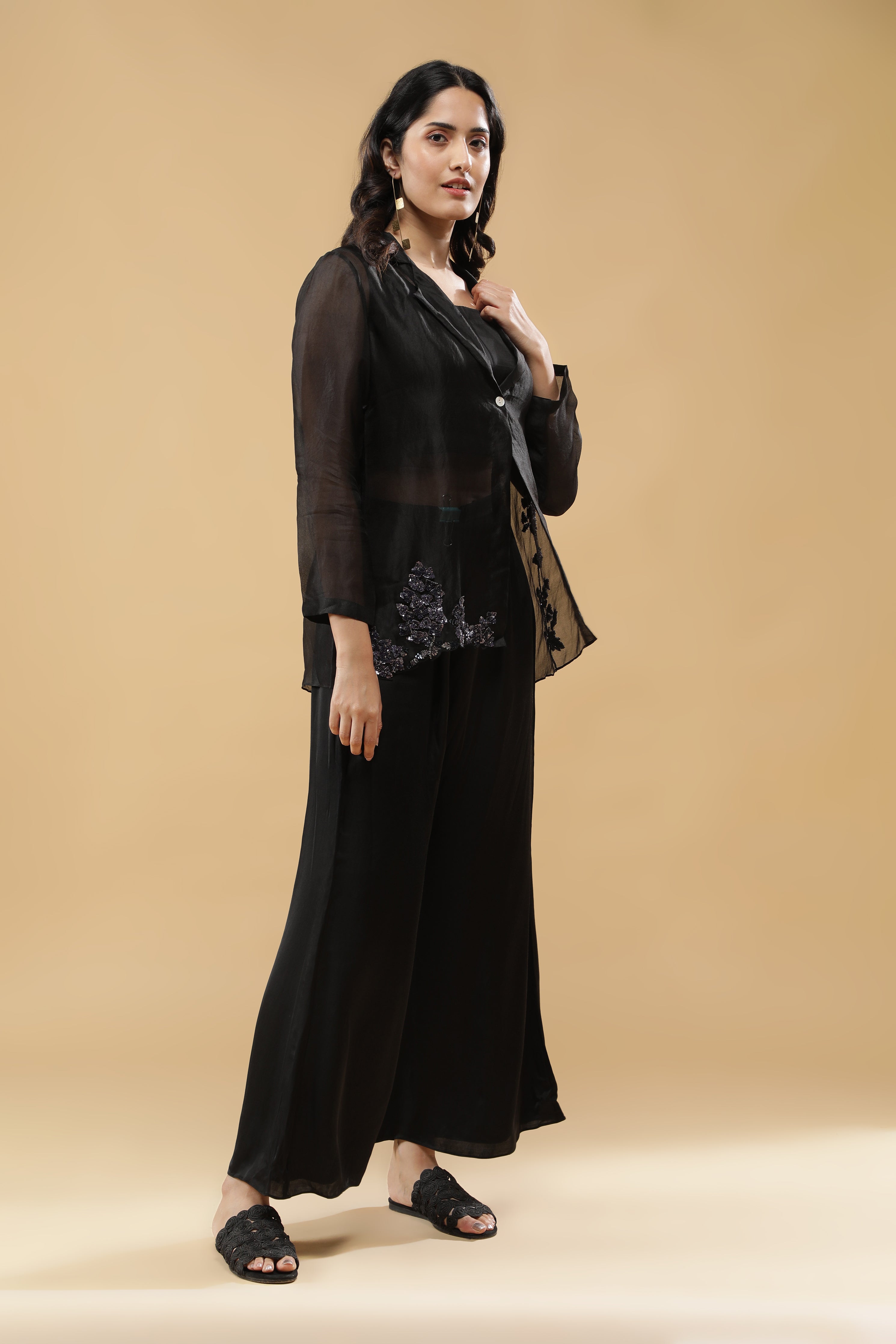 Black Organza Blazer Cord Set