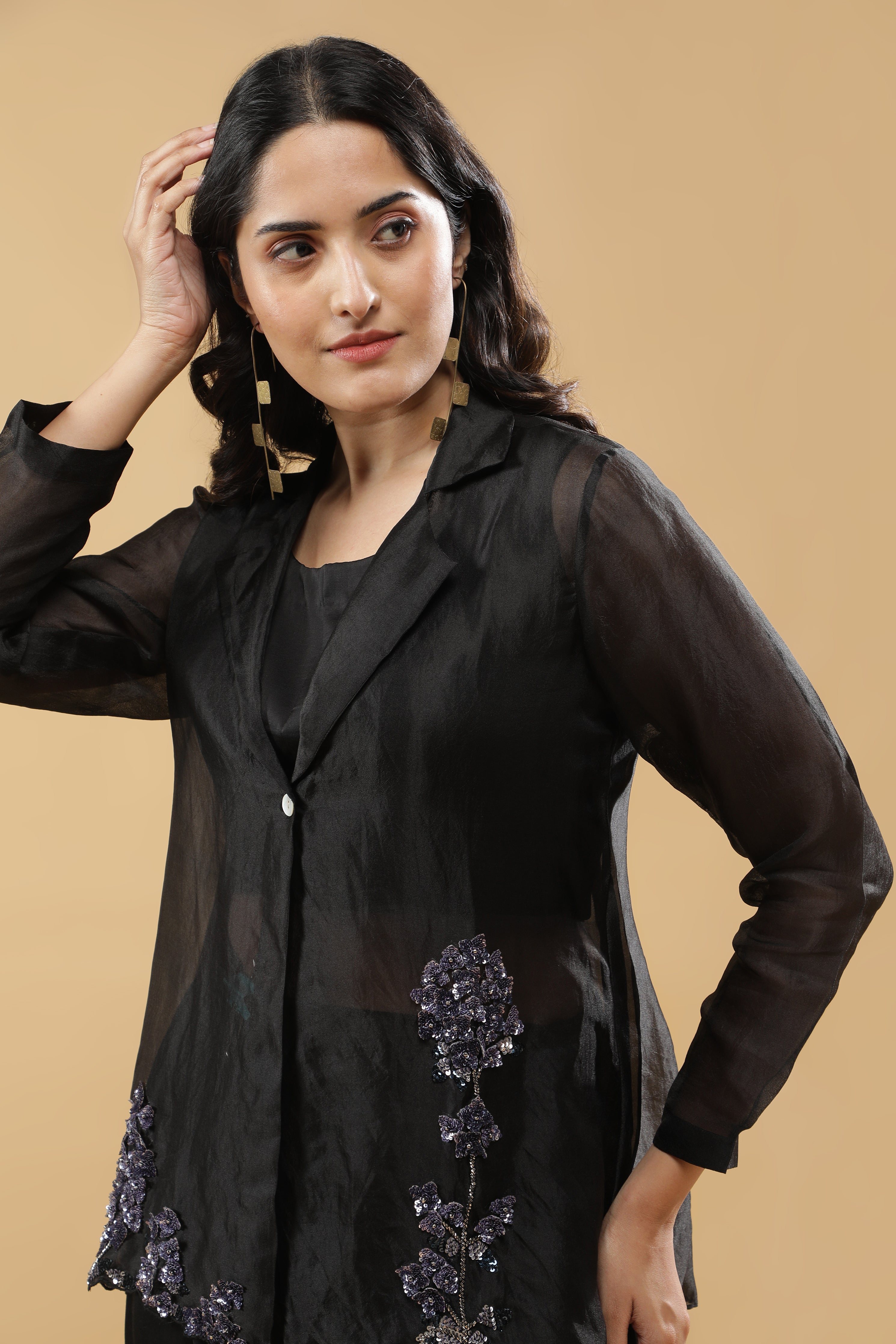 Black Organza Blazer Cord Set