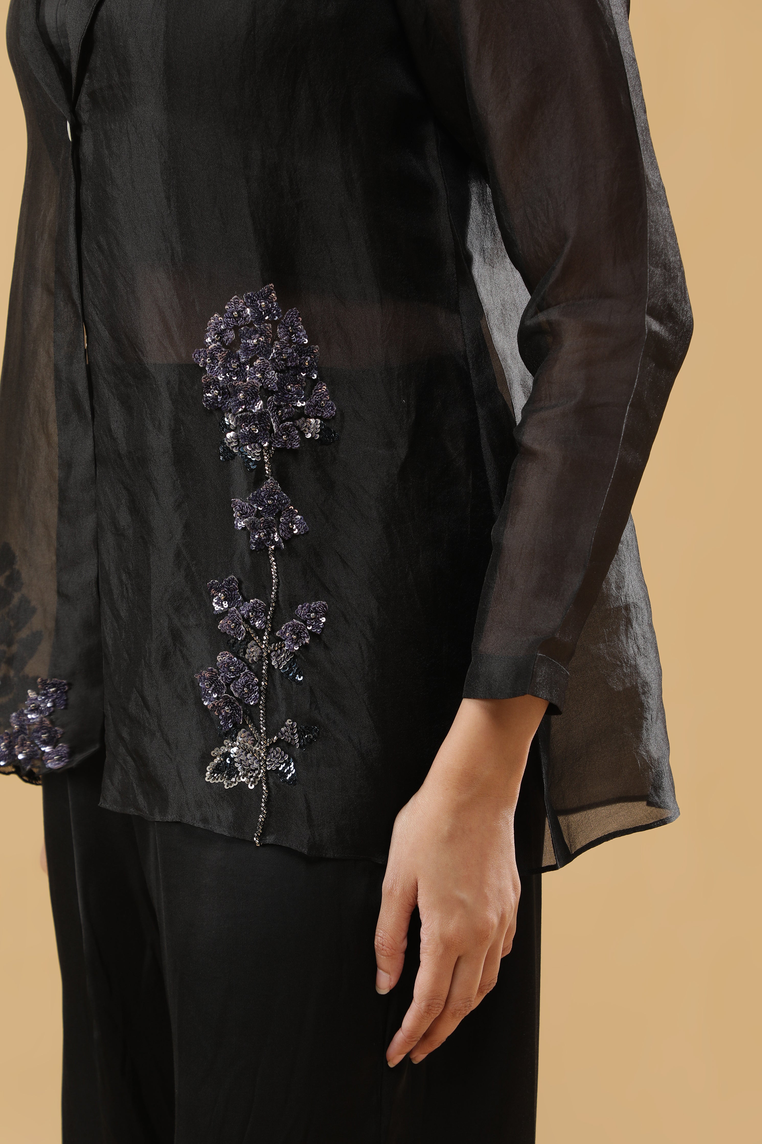 Black Organza Blazer Cord Set