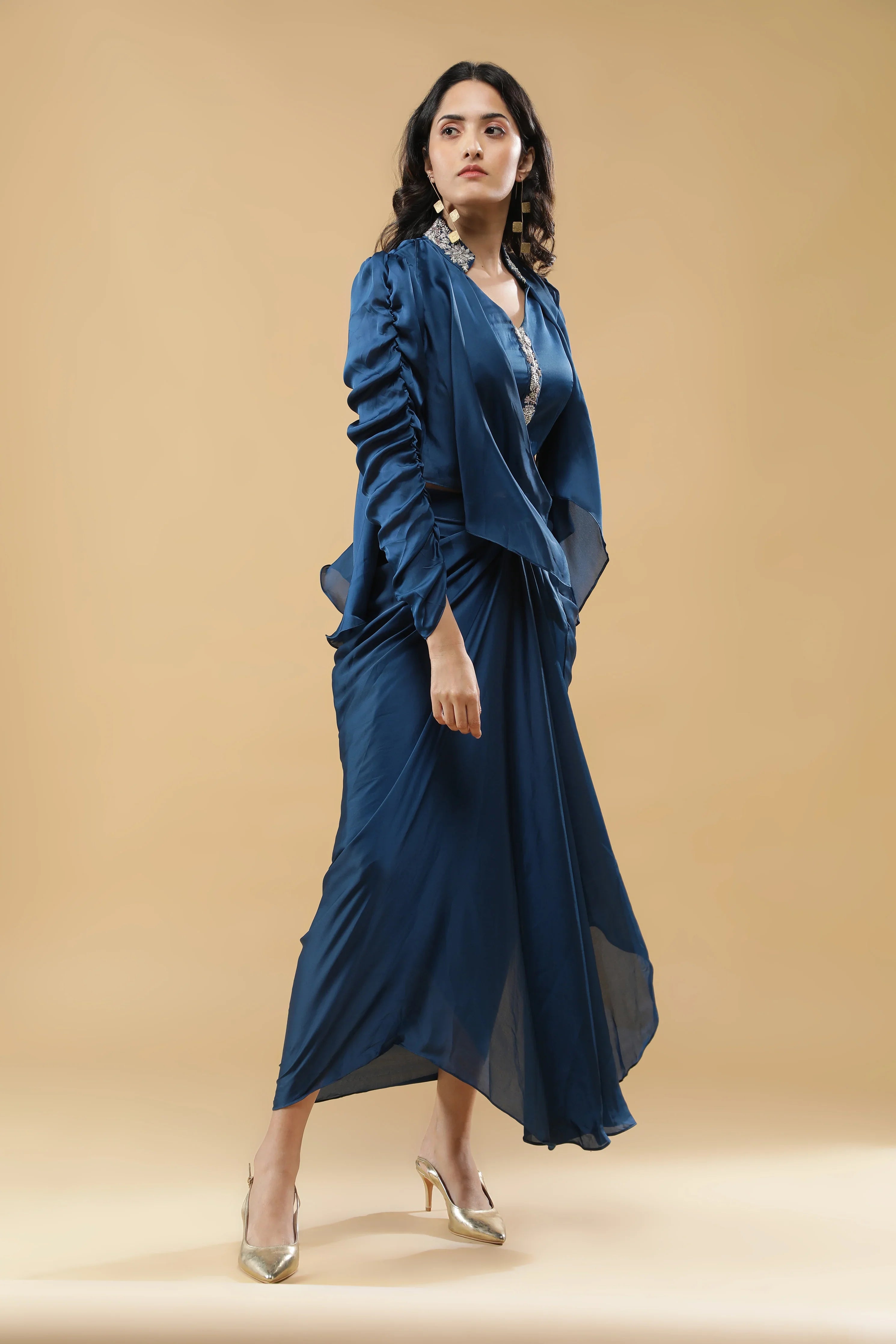 Blue Satin Silk Indo-Western Set | Premium Indo_western | Mokshaa L Blue Satin Silk Indo-Western Set | Premium Indo_western | Mokshaa L
