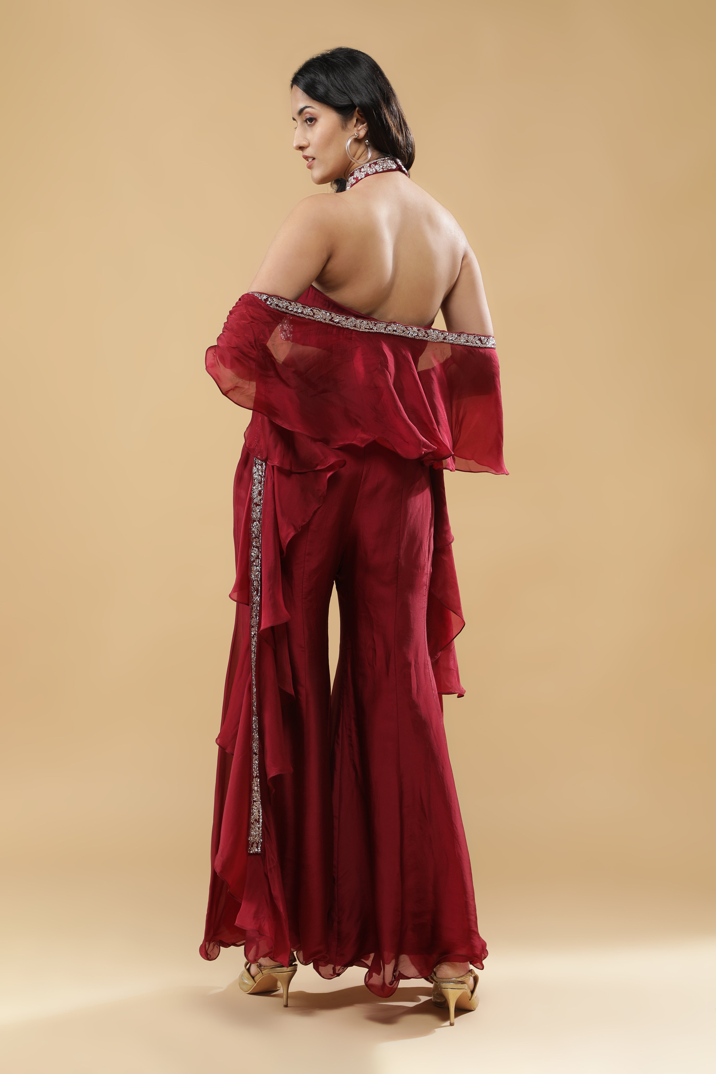 Maroon Organza Palazzo Set
