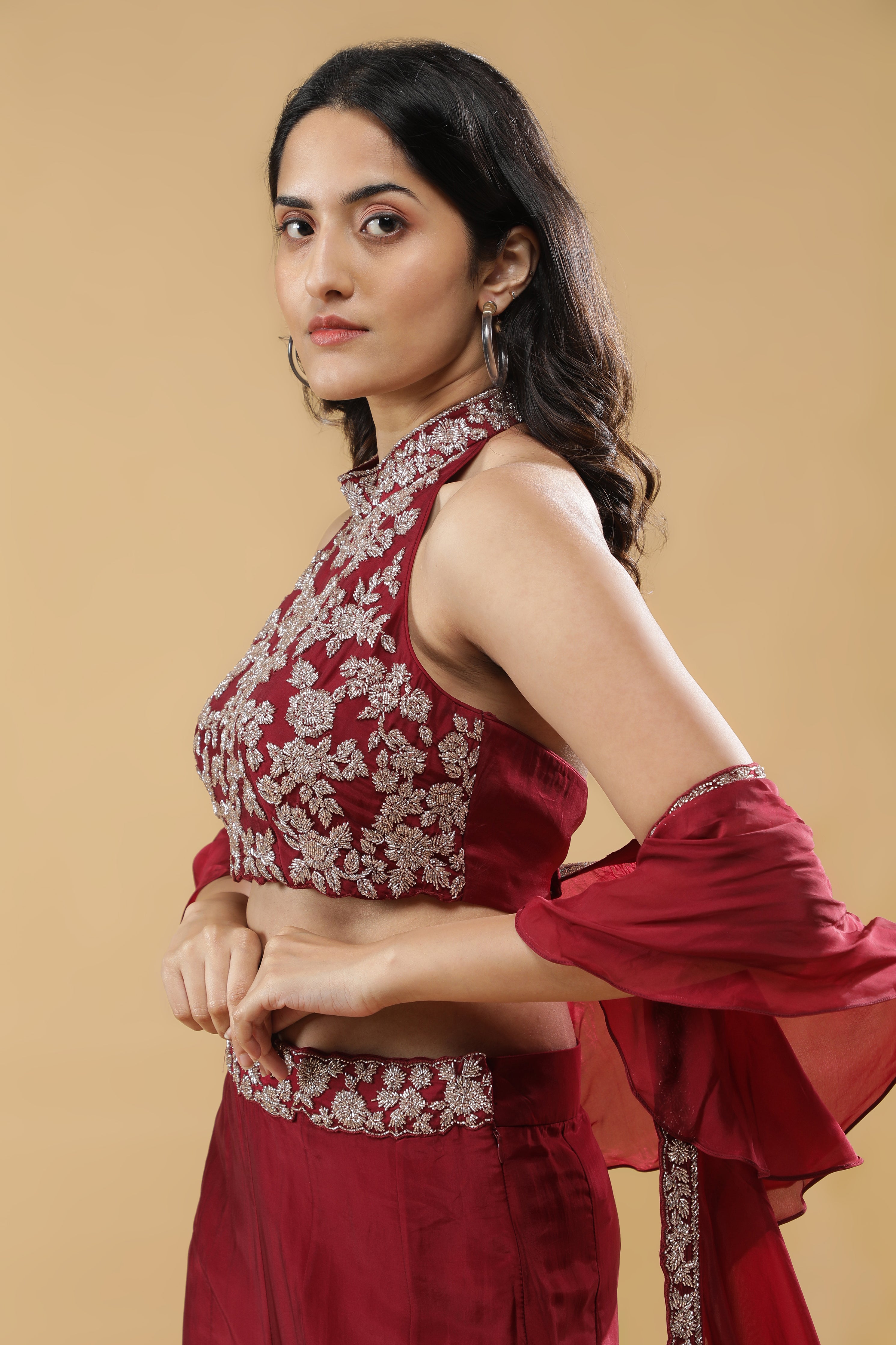 Maroon Organza Palazzo Set