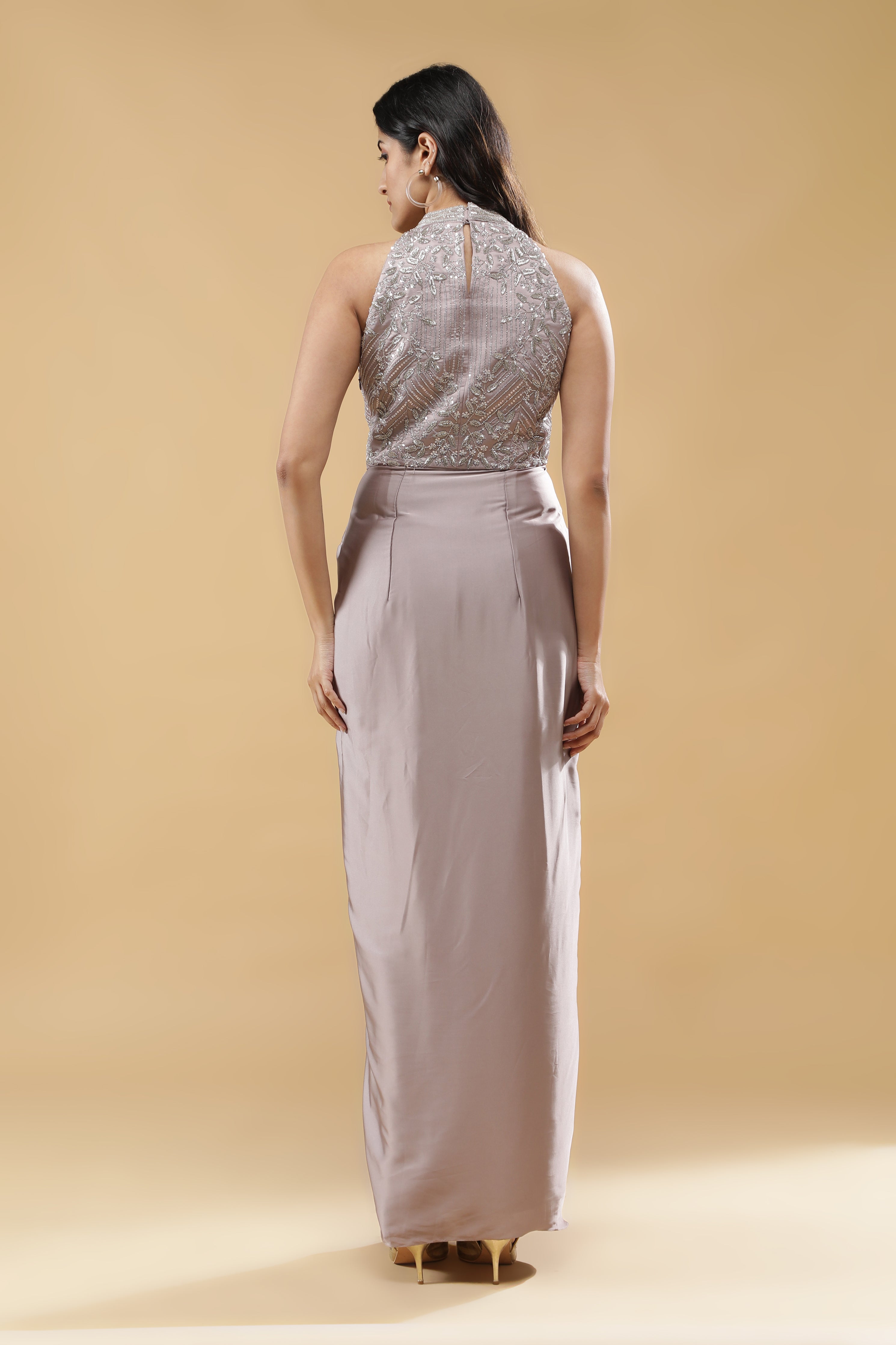 Lilac Satin Silk Drape Gown