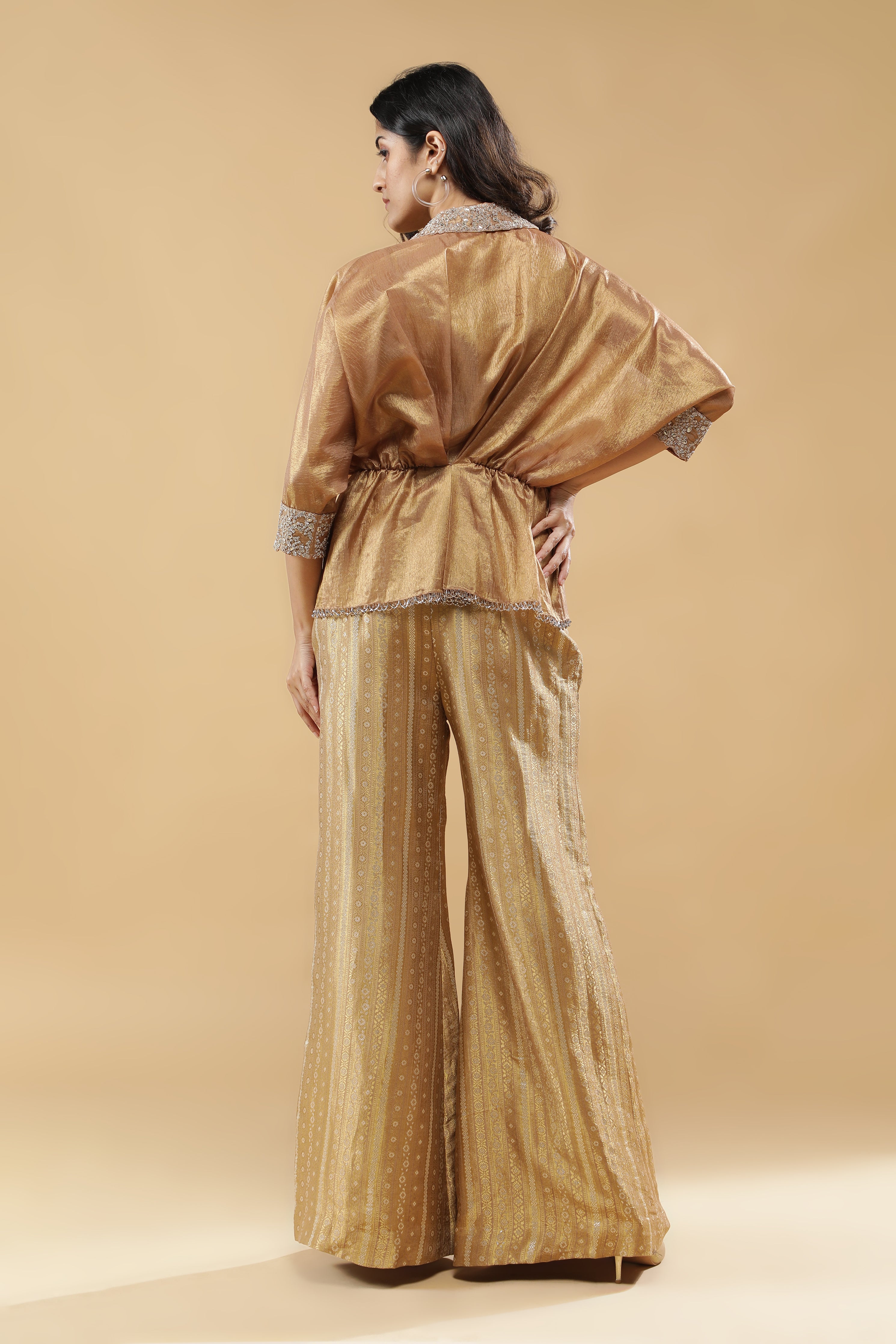Metallic Gold Tissue Jacket Set