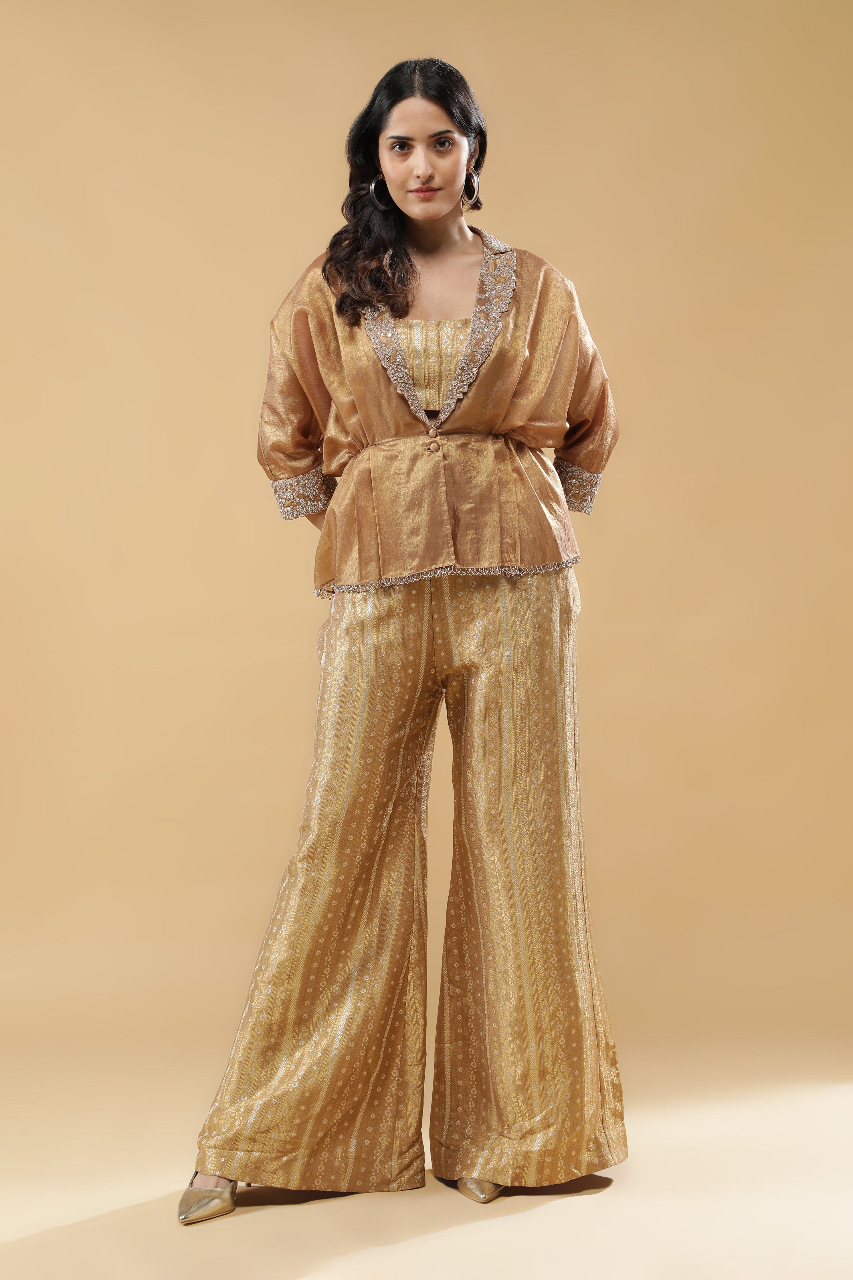 Metallic Gold Tissue Jacket Set