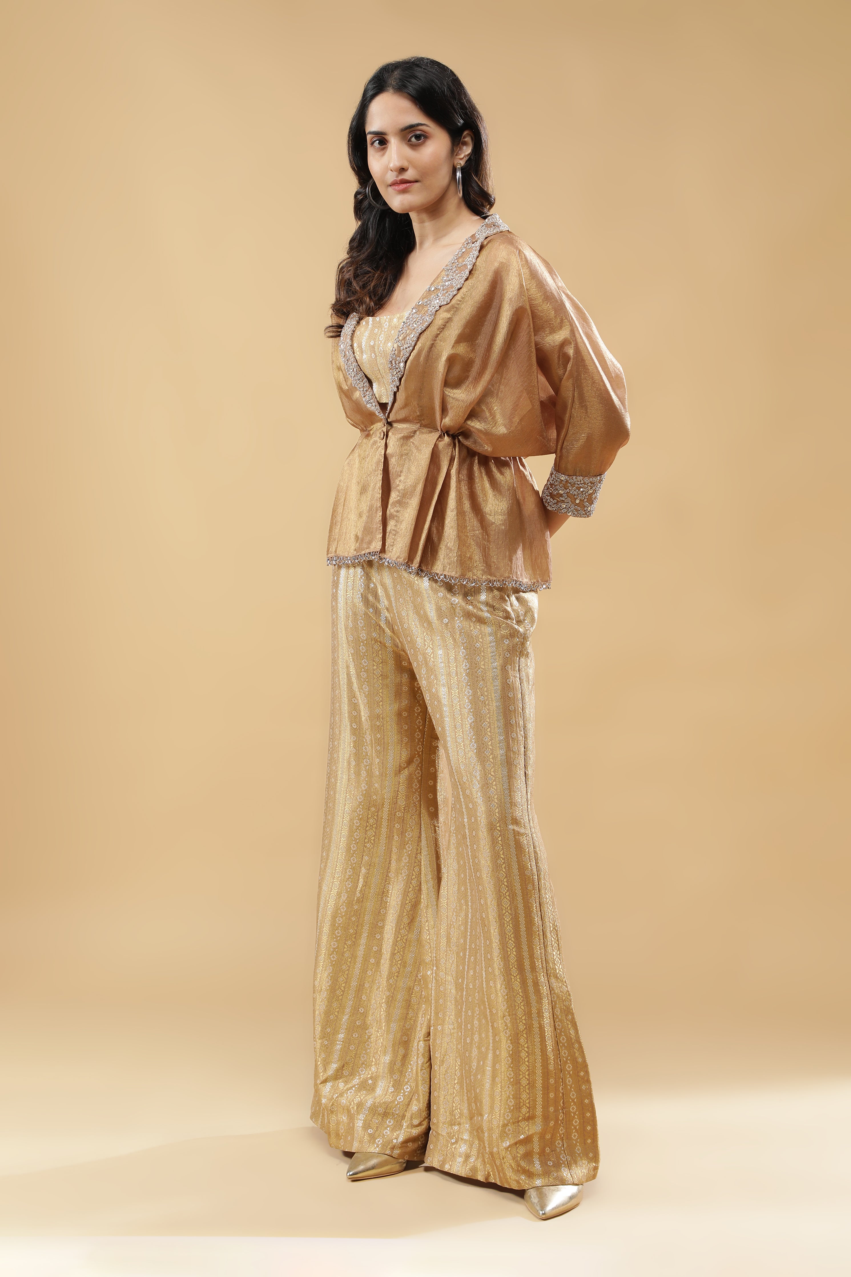 Metallic Gold Tissue Jacket Set