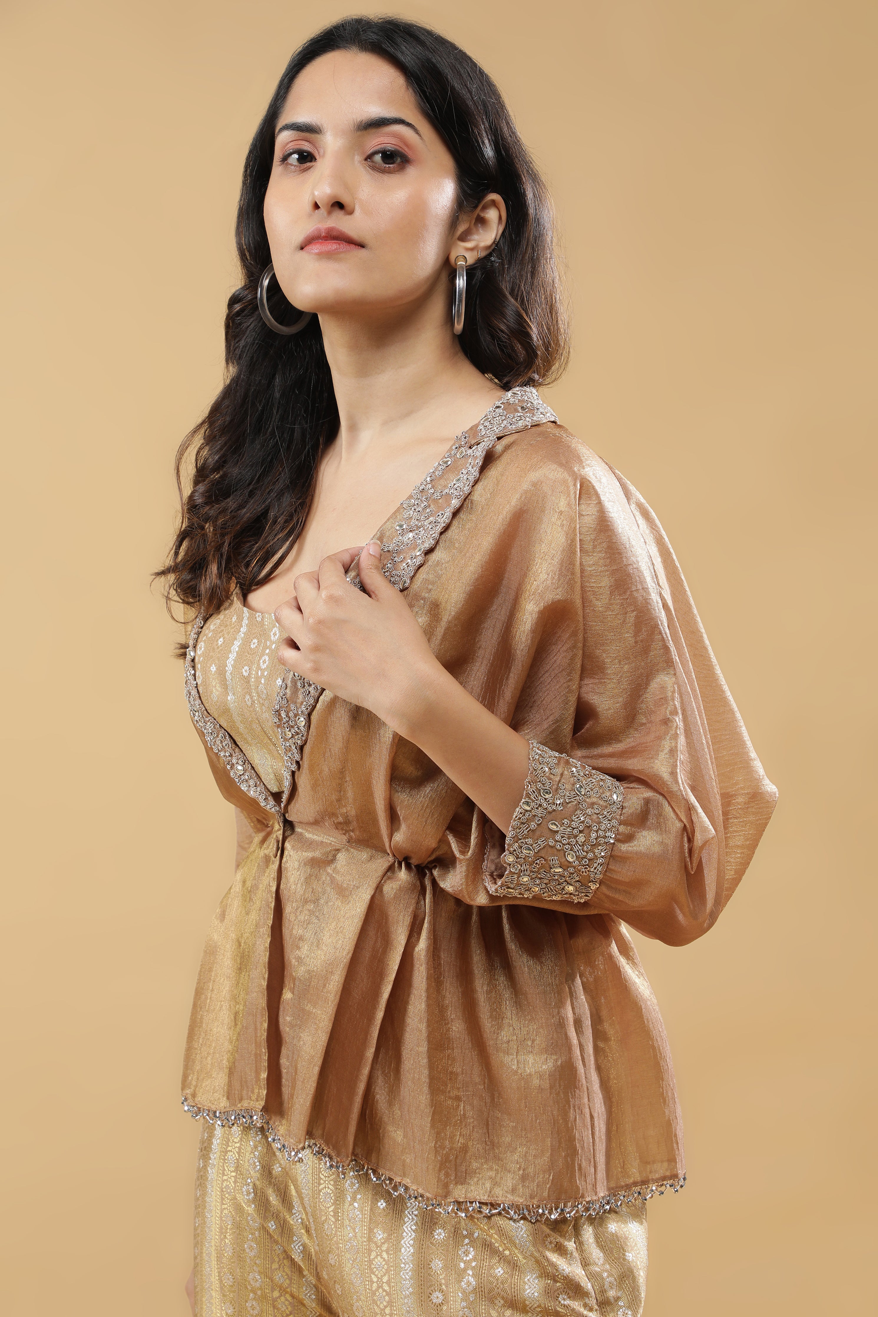 Metallic Gold Tissue Jacket Set