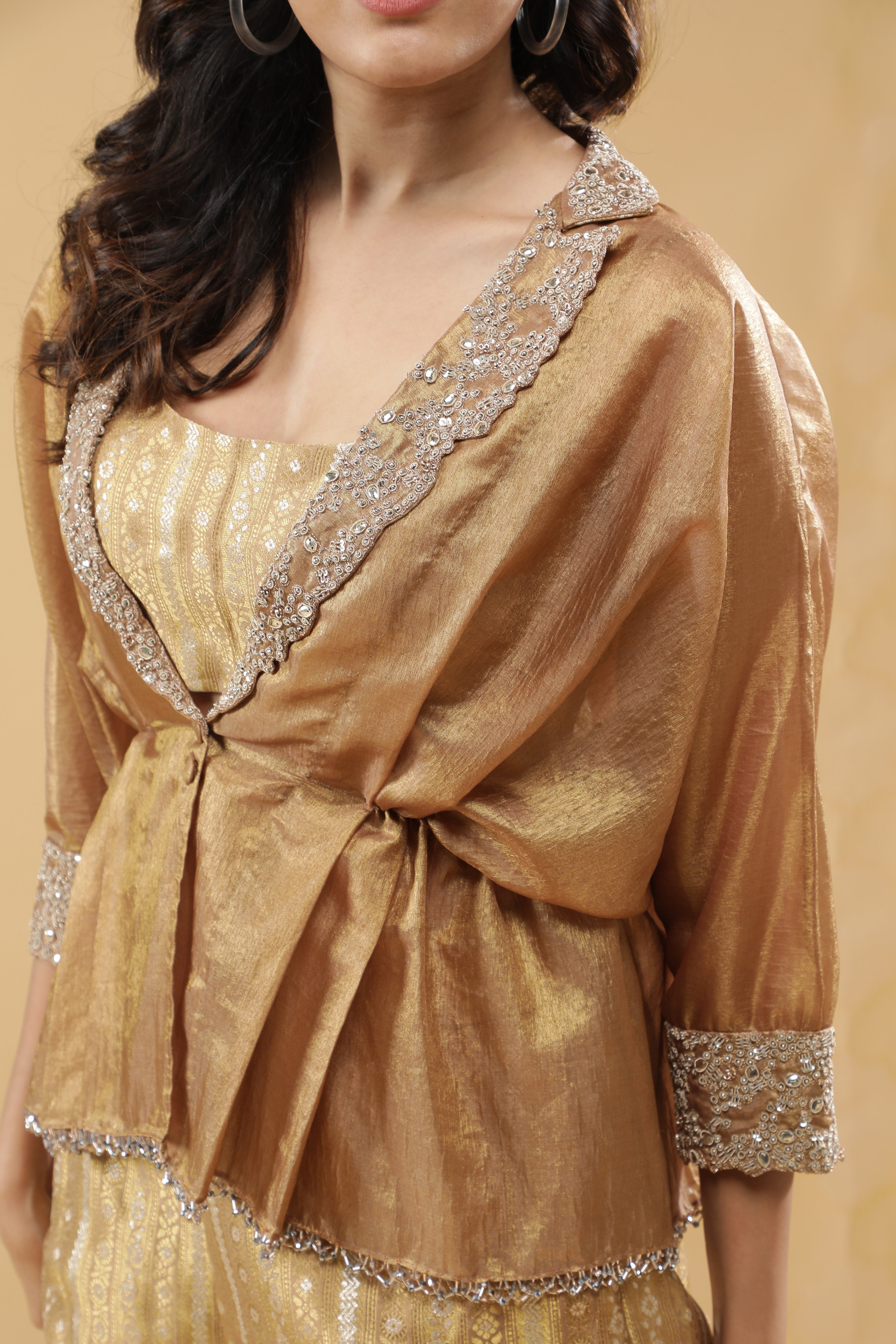 Metallic Gold Tissue Jacket Set