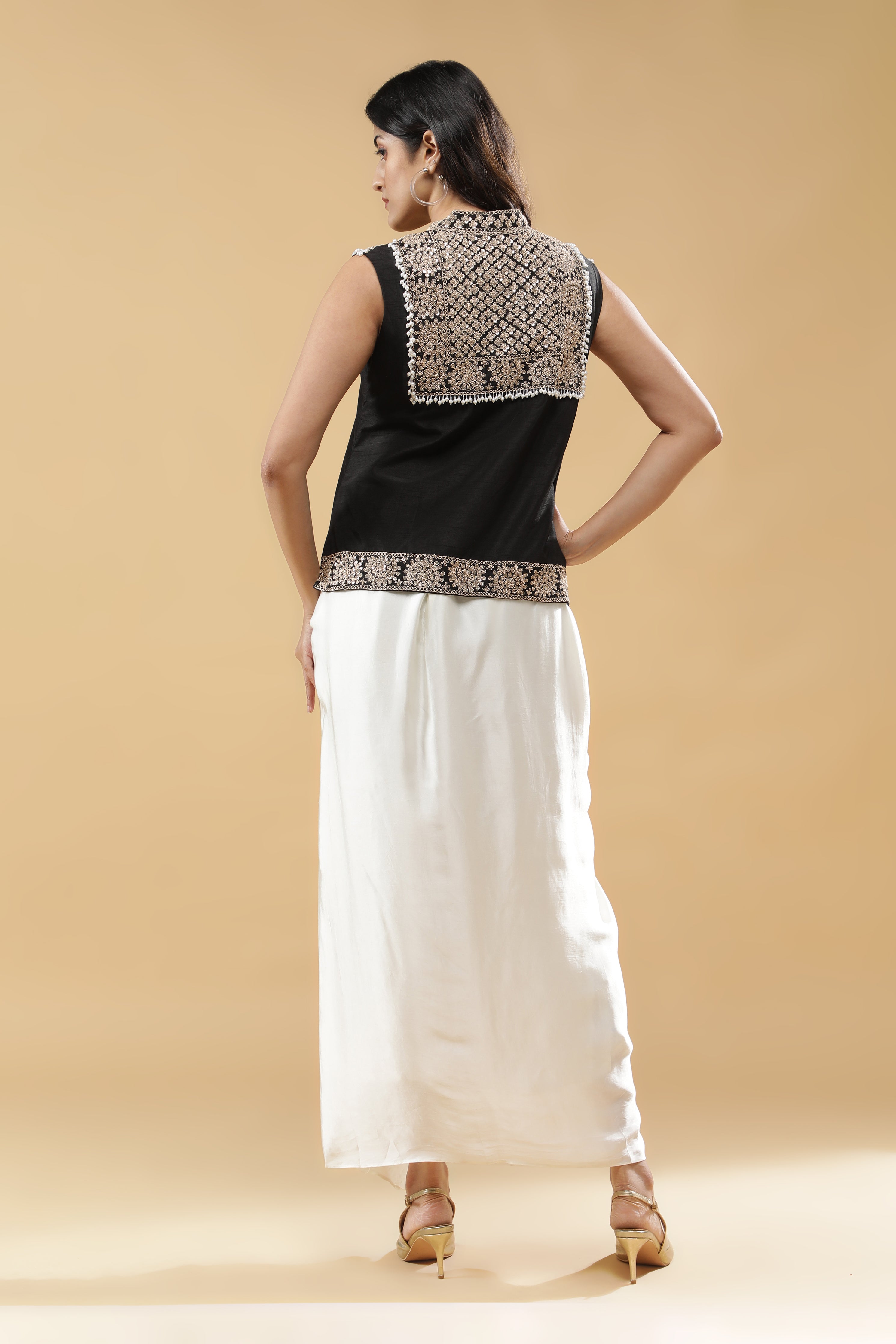 Black Silk Indo-Western Drape Set