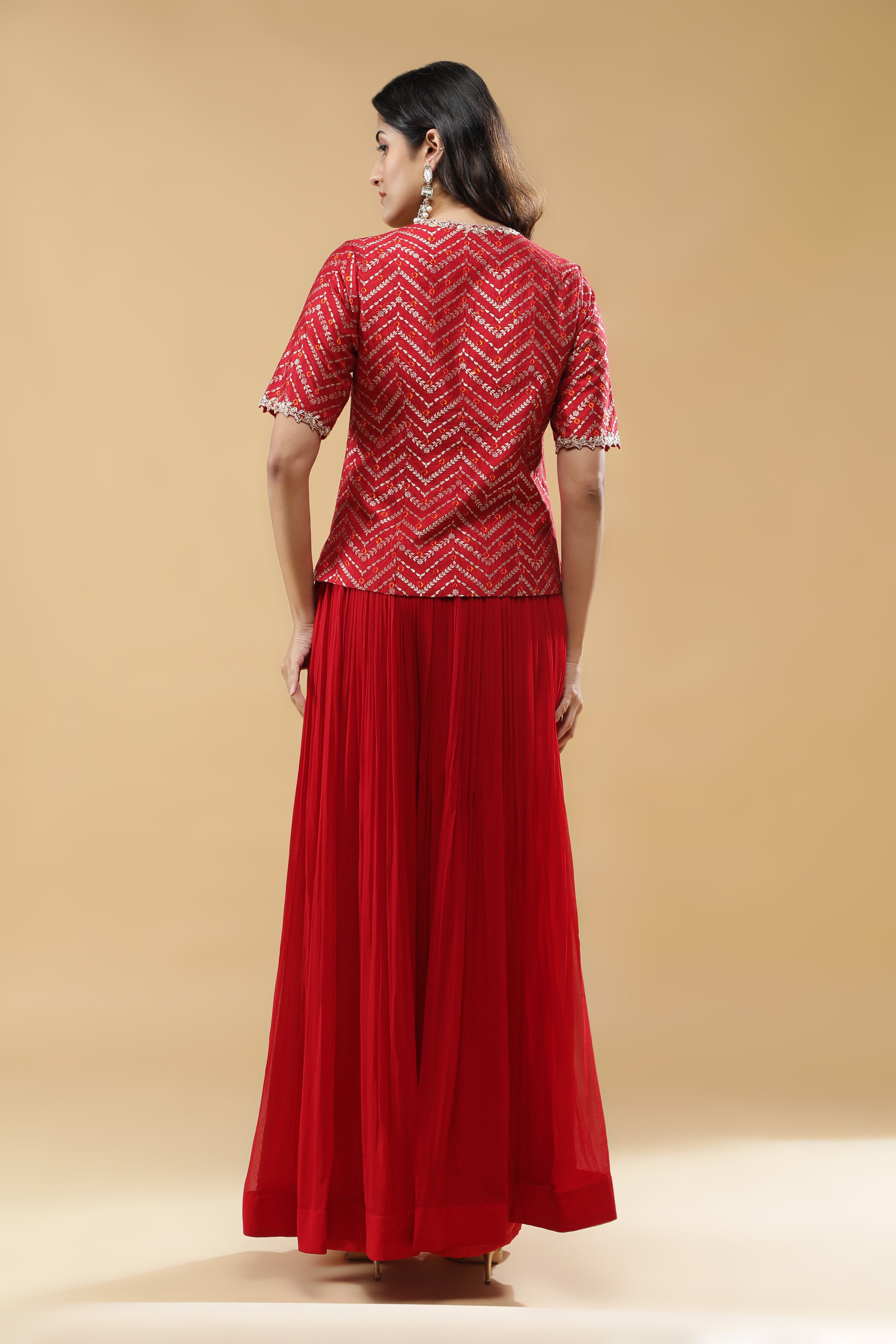 Red Bandhej Silk Peplum Indo-Western