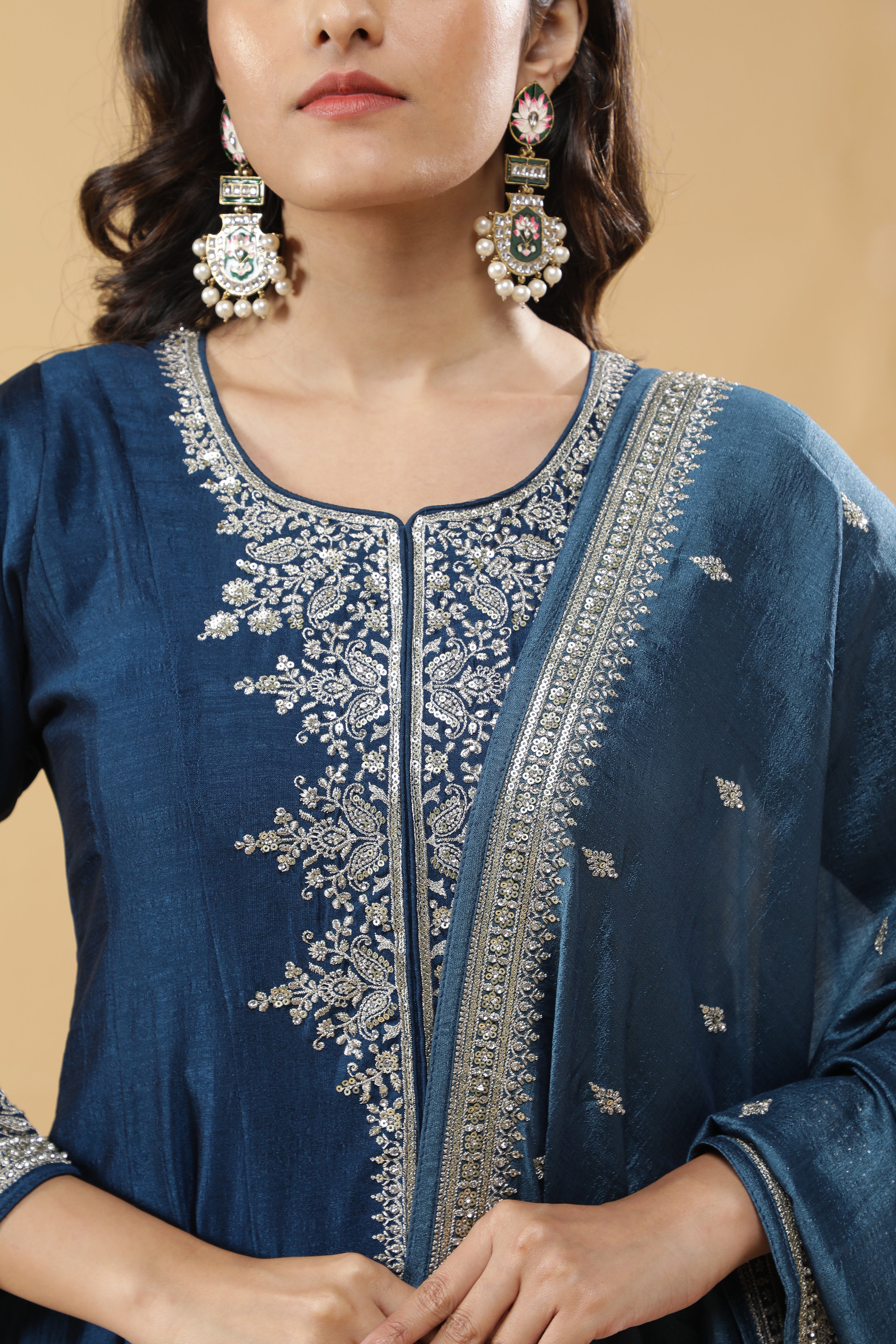 Blue Silk Anarkali Set