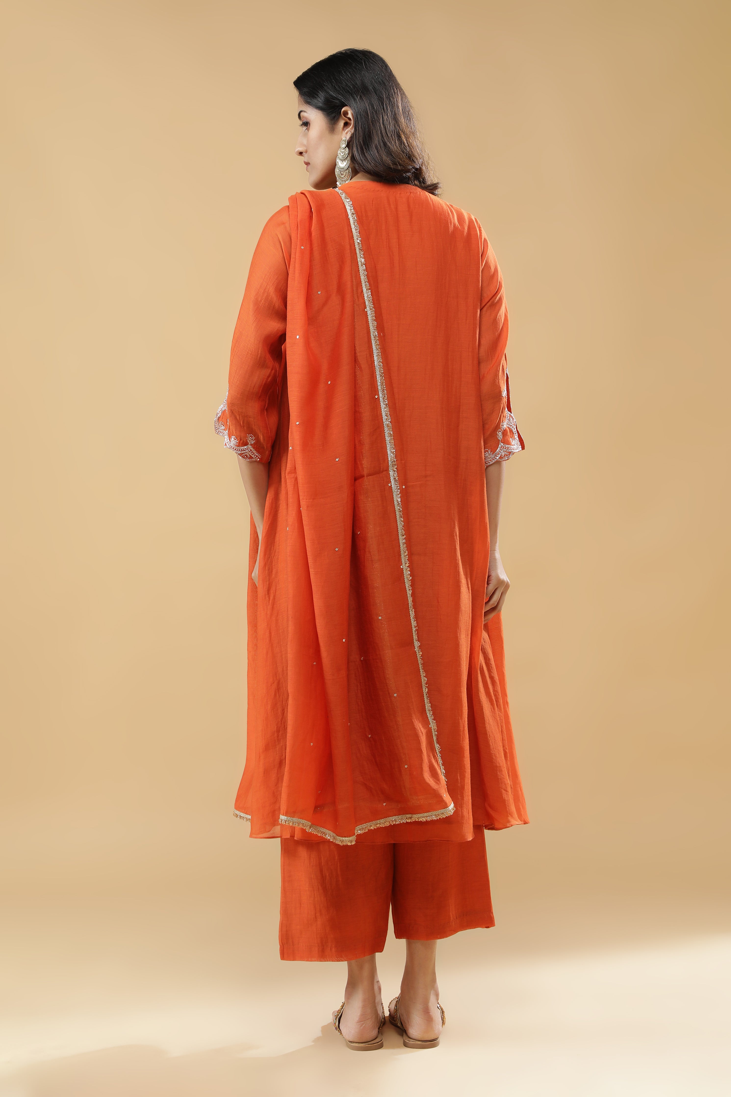 Rust Orange Mul Cotton Anarkali Set