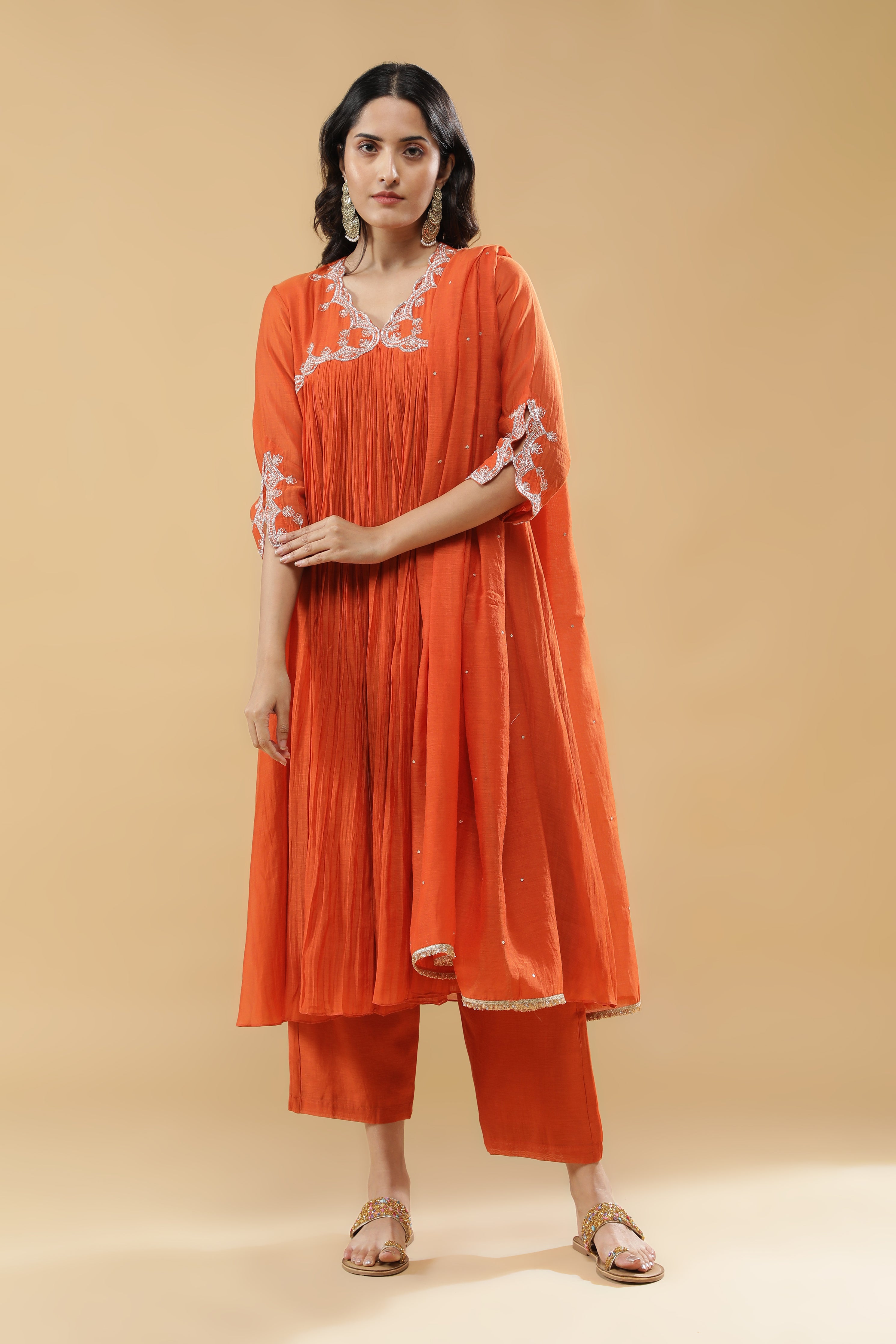 Rust Orange Mul Cotton Anarkali Set