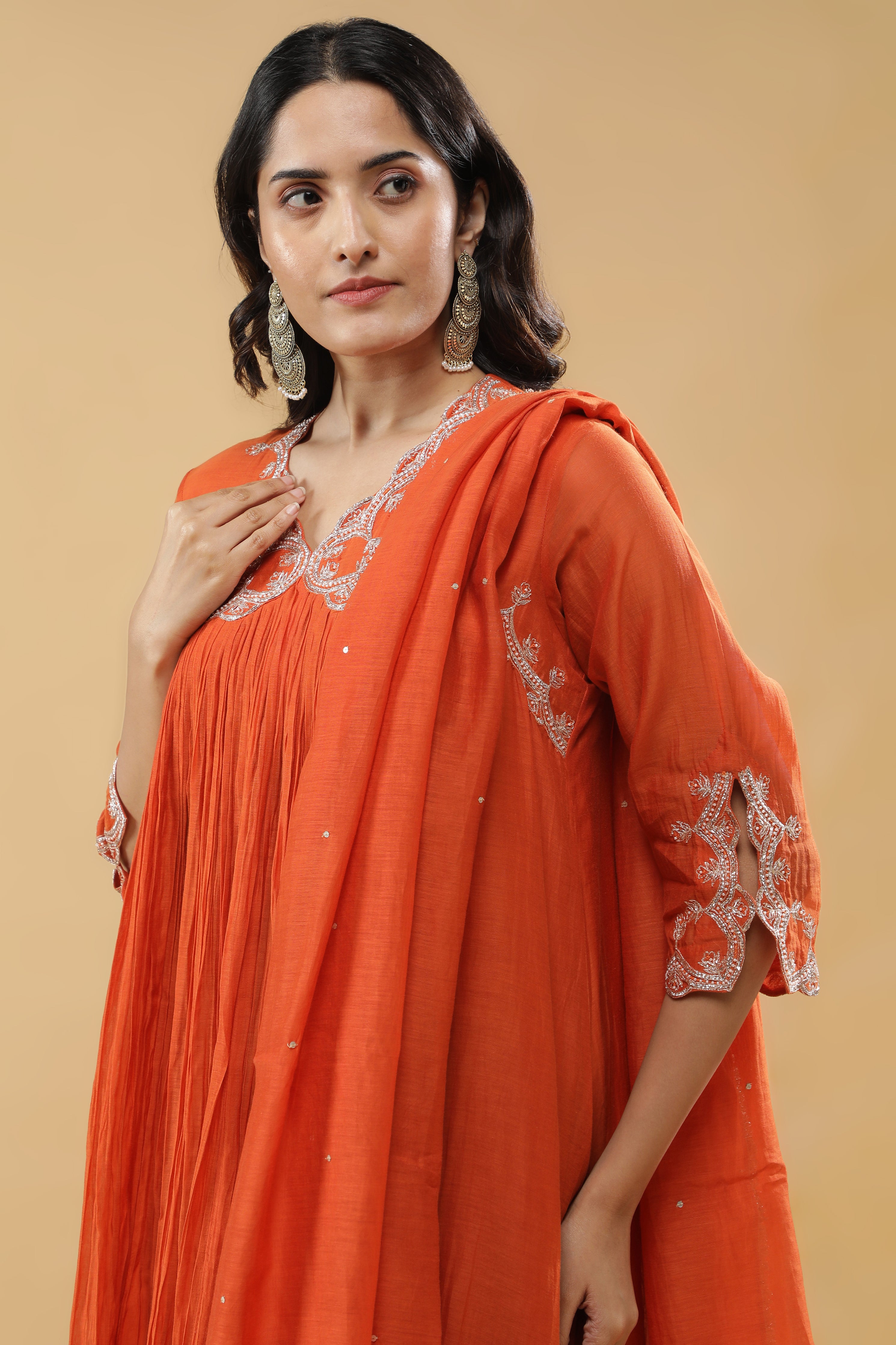 Rust Orange Mul Cotton Anarkali Set