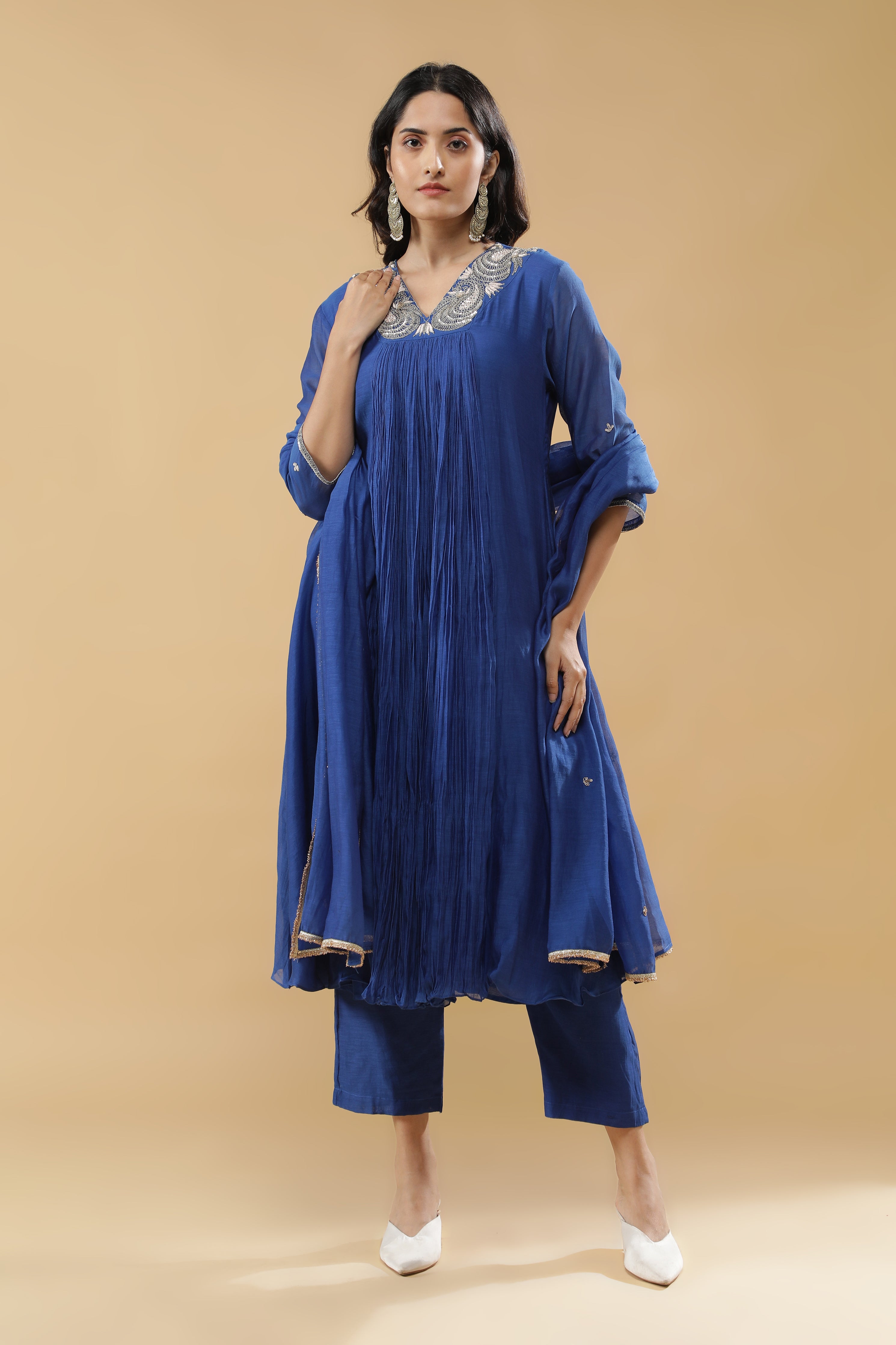 Blue Mul Cotton Anarkali Set