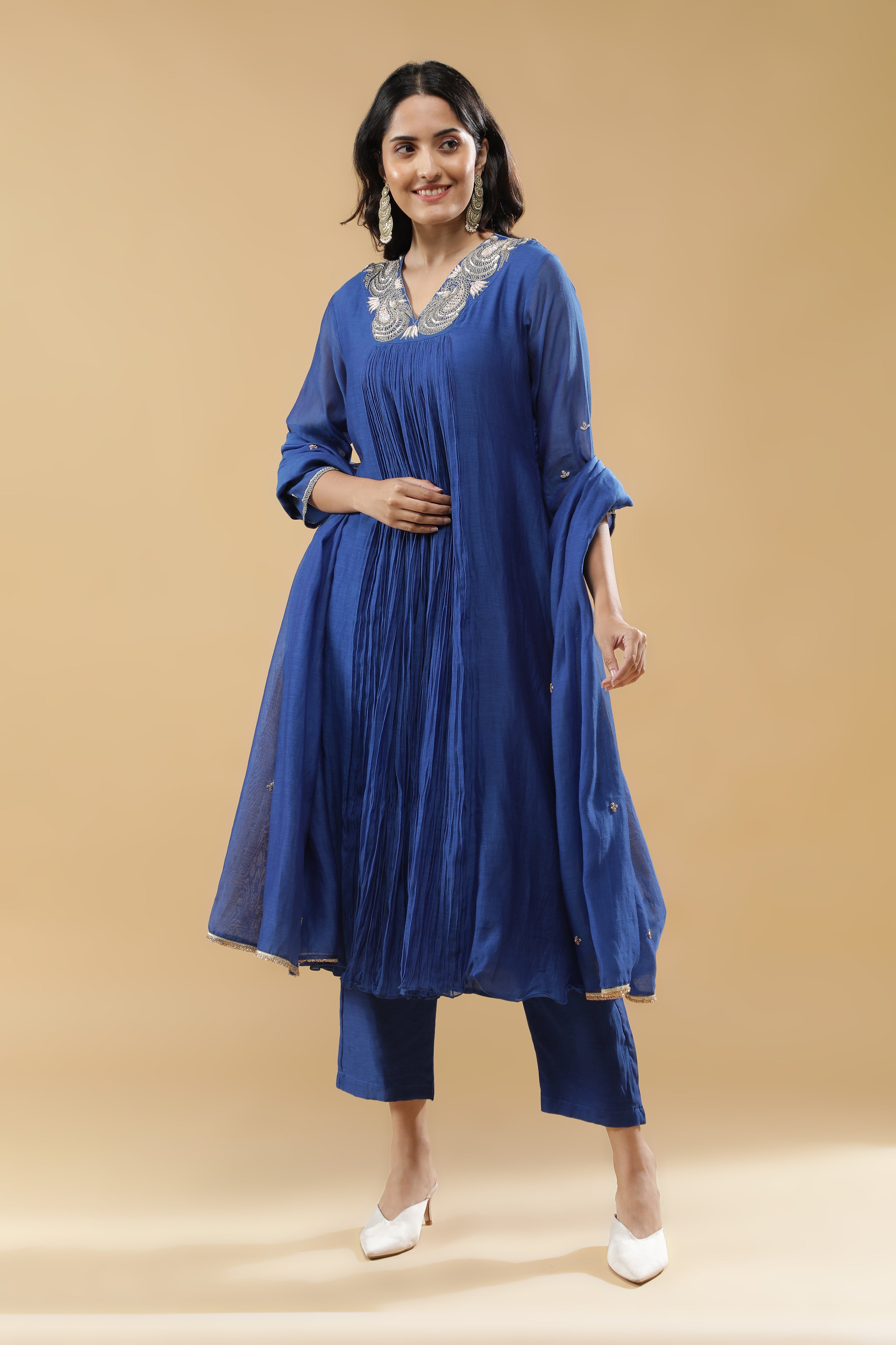 Blue Mul Cotton Anarkali Set