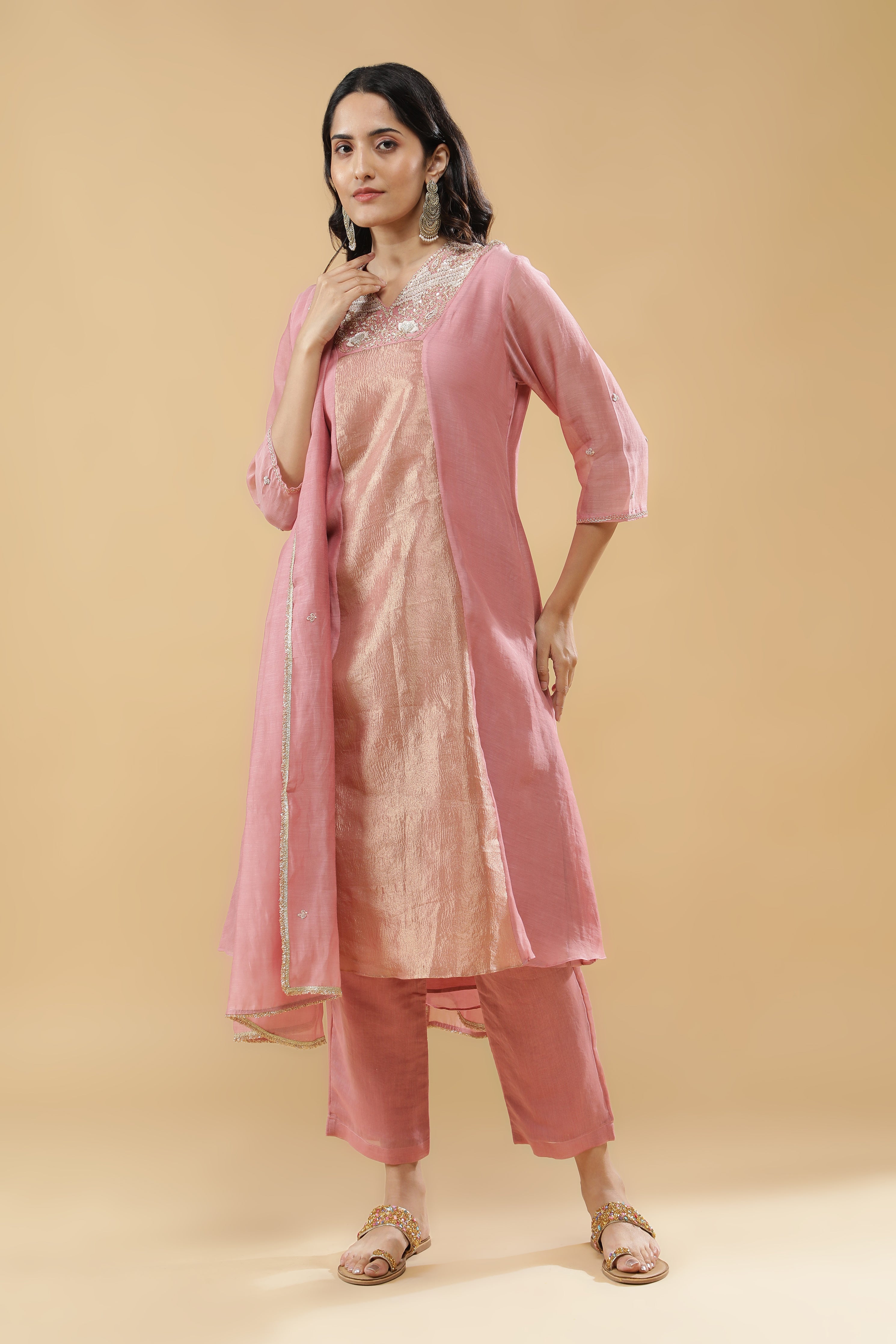 Blush Pink & Golden Anarkali Set