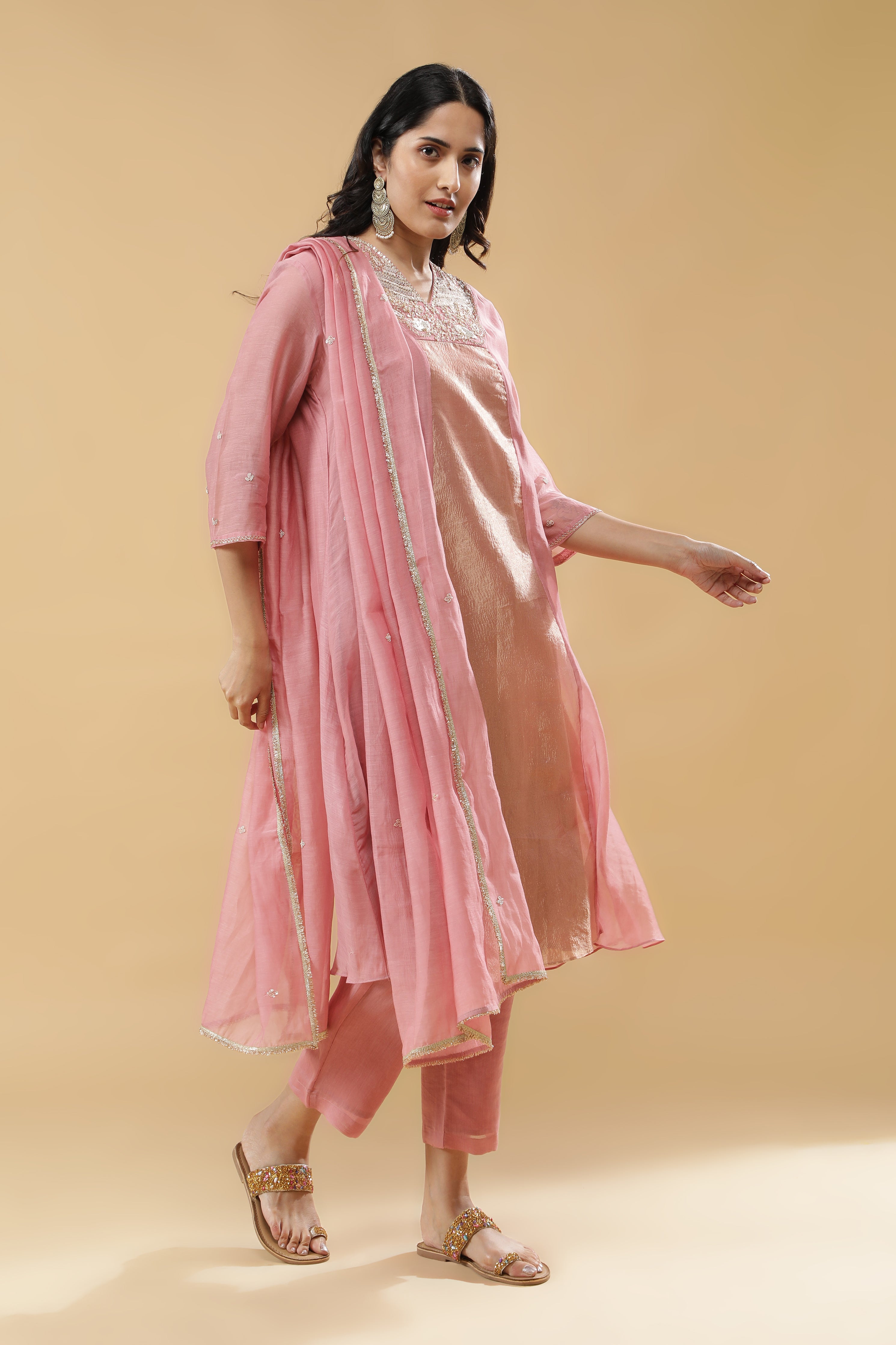 Blush Pink & Golden Anarkali Set
