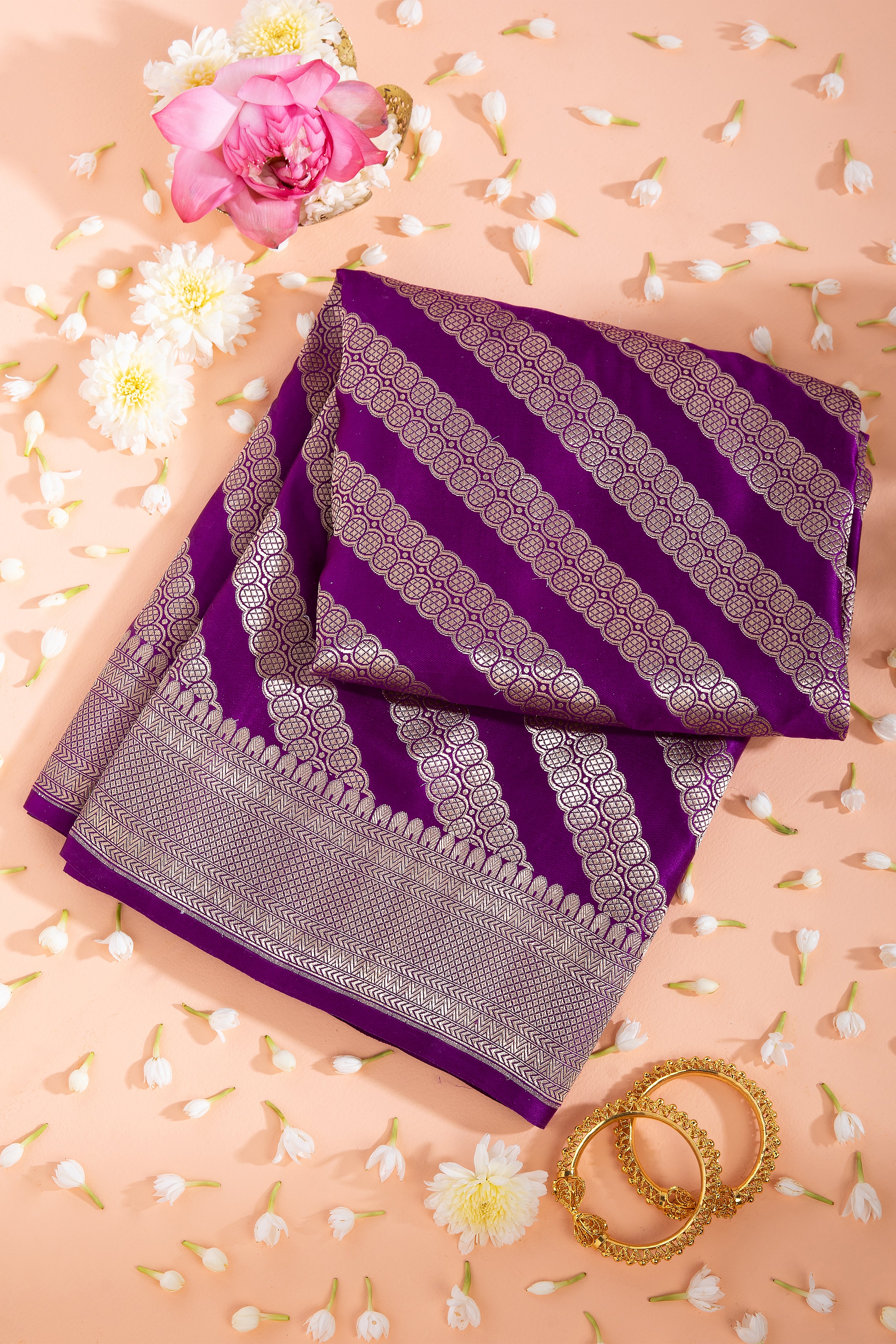 royal purple banaras satin silk saree