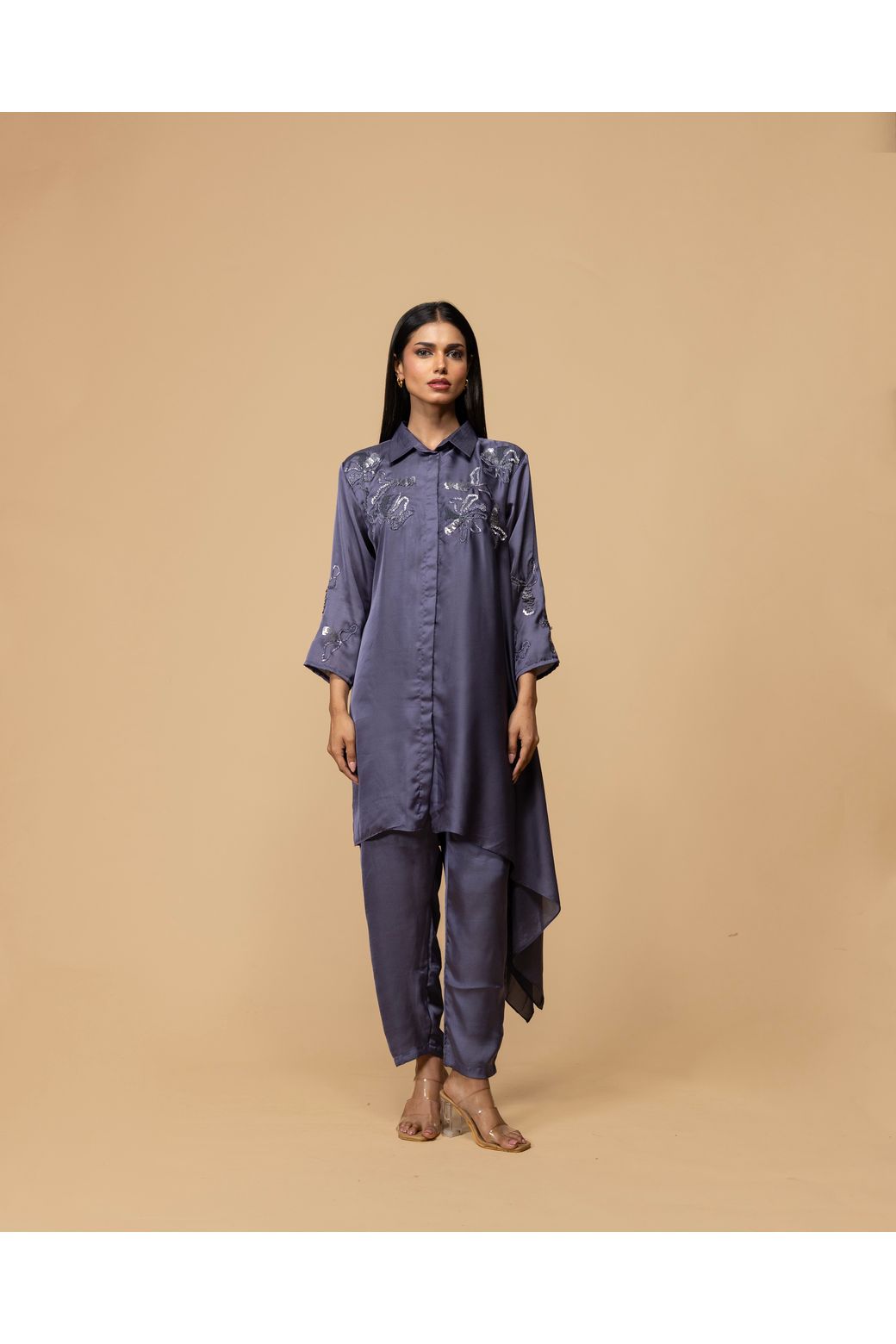 Steel Blue Embroidered Cord Set