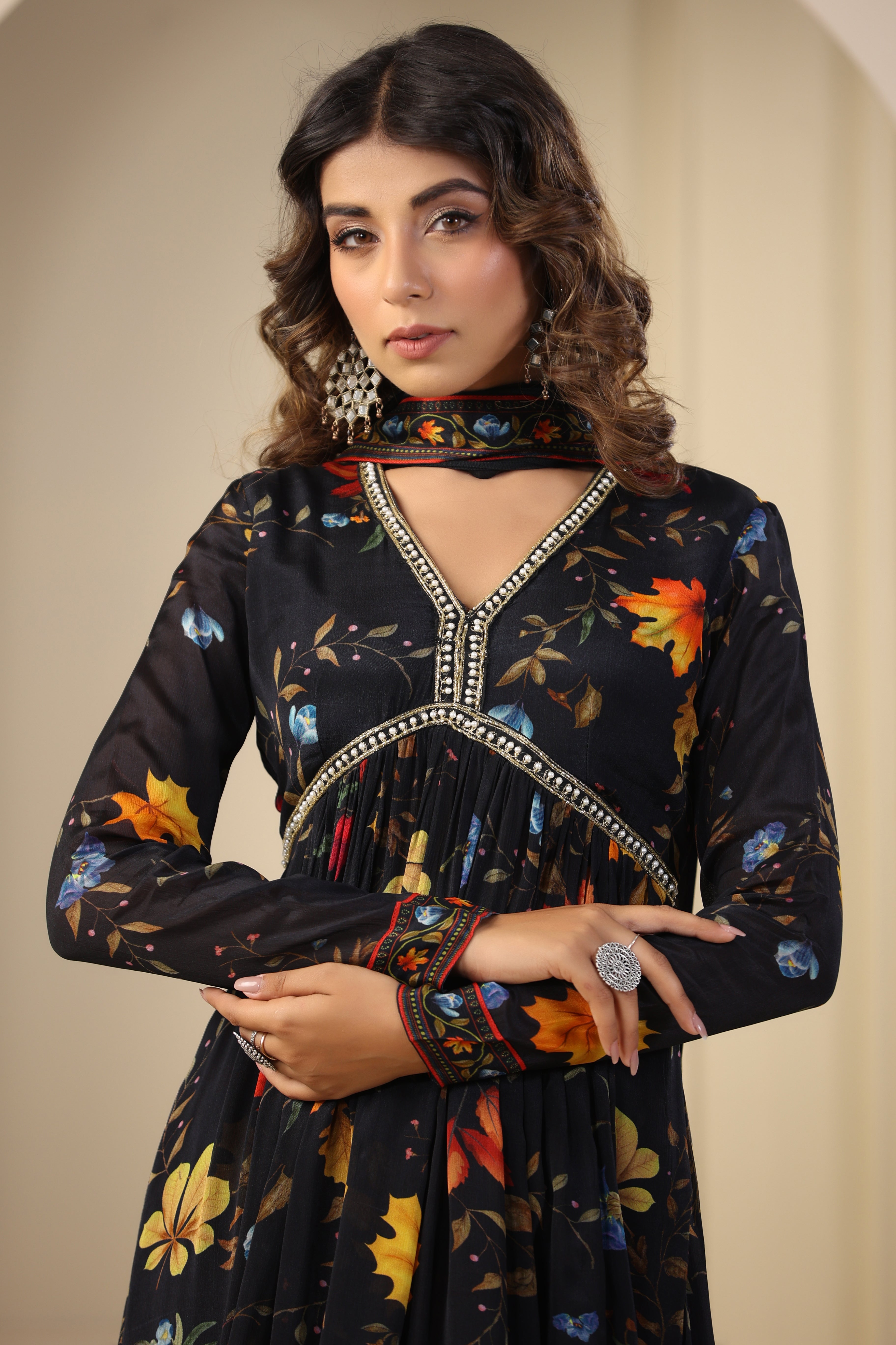 Black Chinon Silk Floral Printed Sharara Set – A Perfect Blend of Elegance and Tradition - Mokshaa