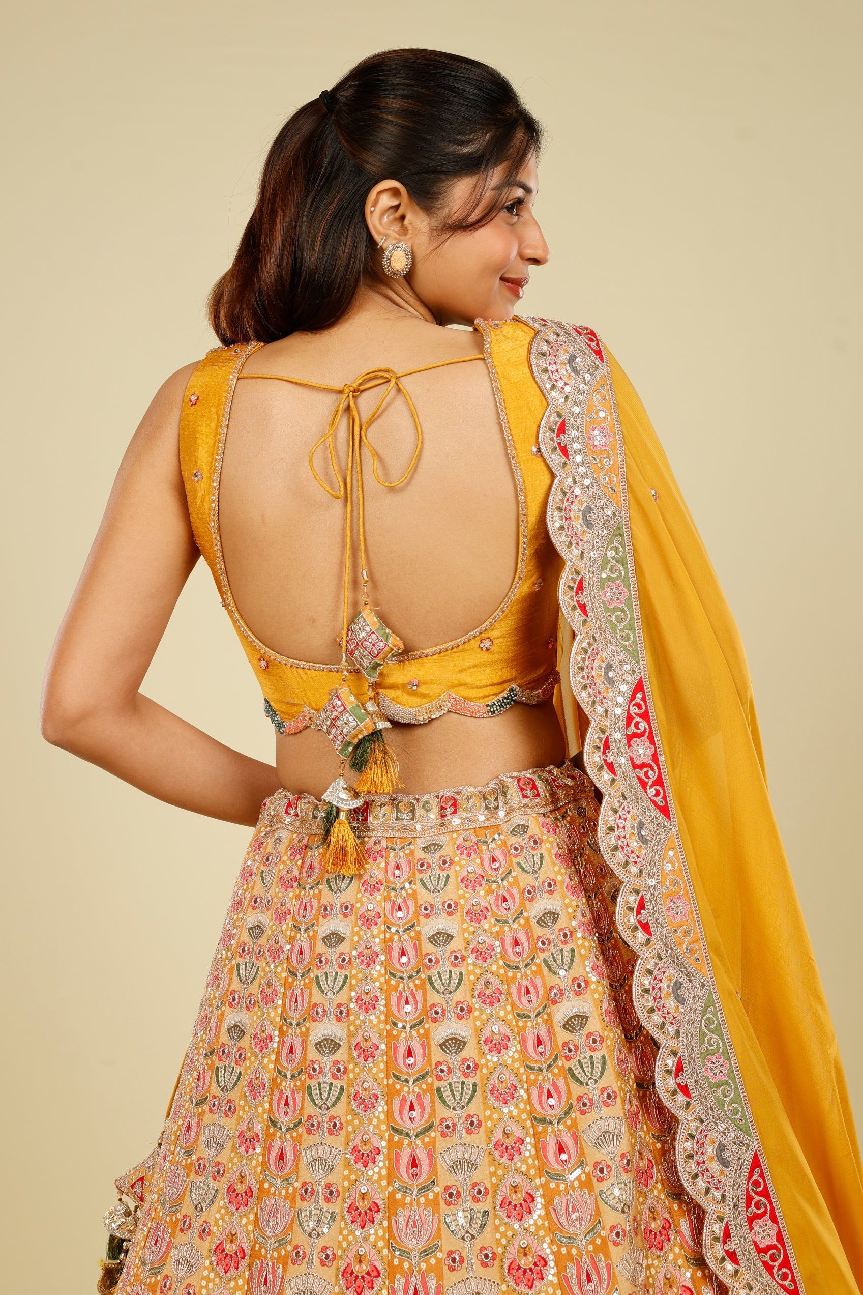 Yellow Printed Silk Lehenga Set with Zari & Sequin Embroidery