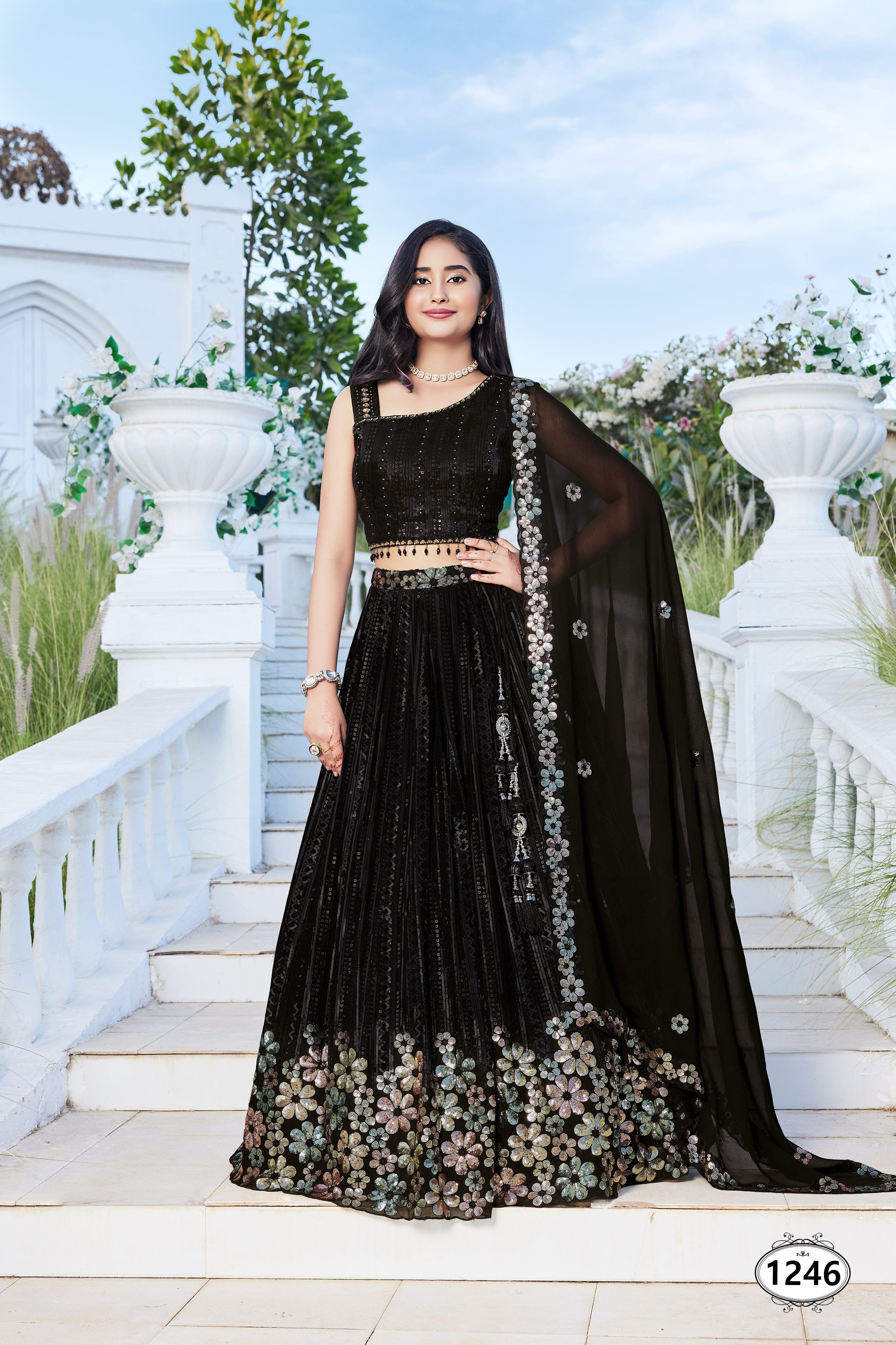 Black Net Embellished Lehenga Choli  Mokshaa
