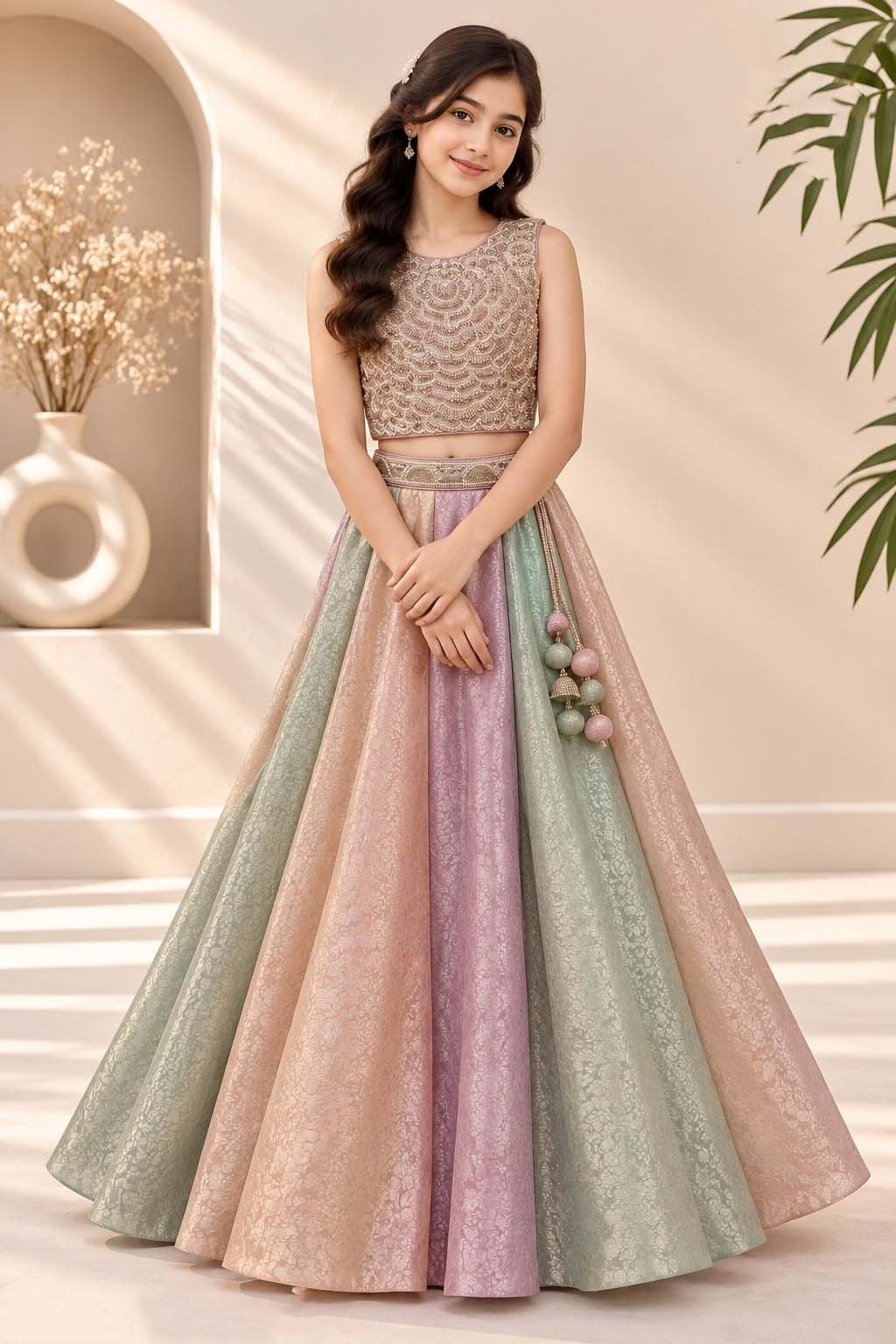 Pastel Multicolour Embellished Lehenga Set