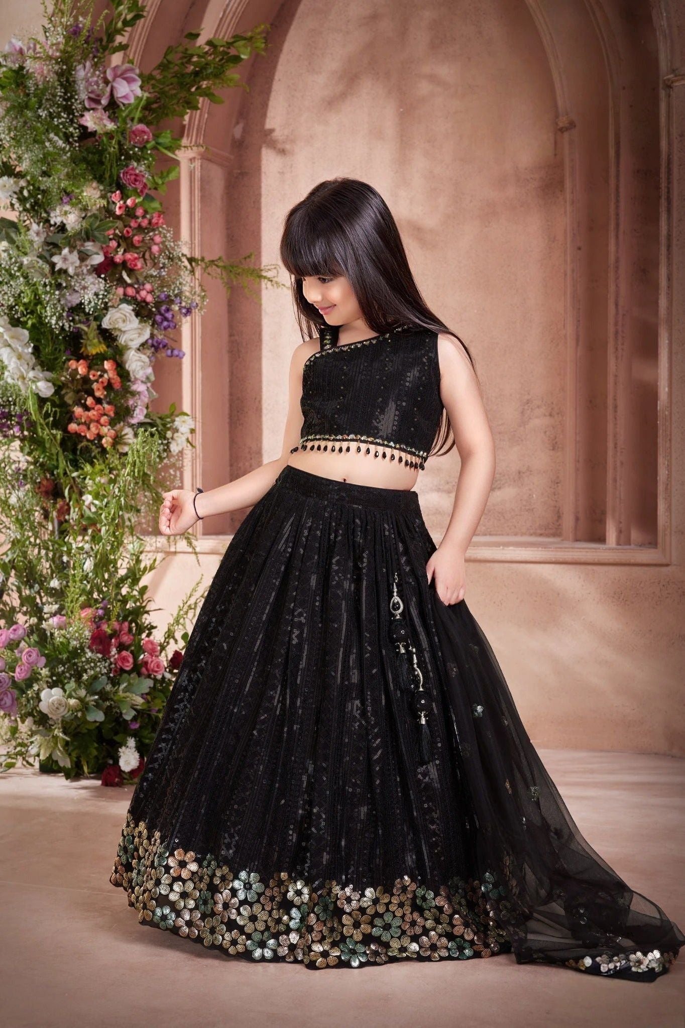Black Net Embellished Lehenga Choli - Mokshaa