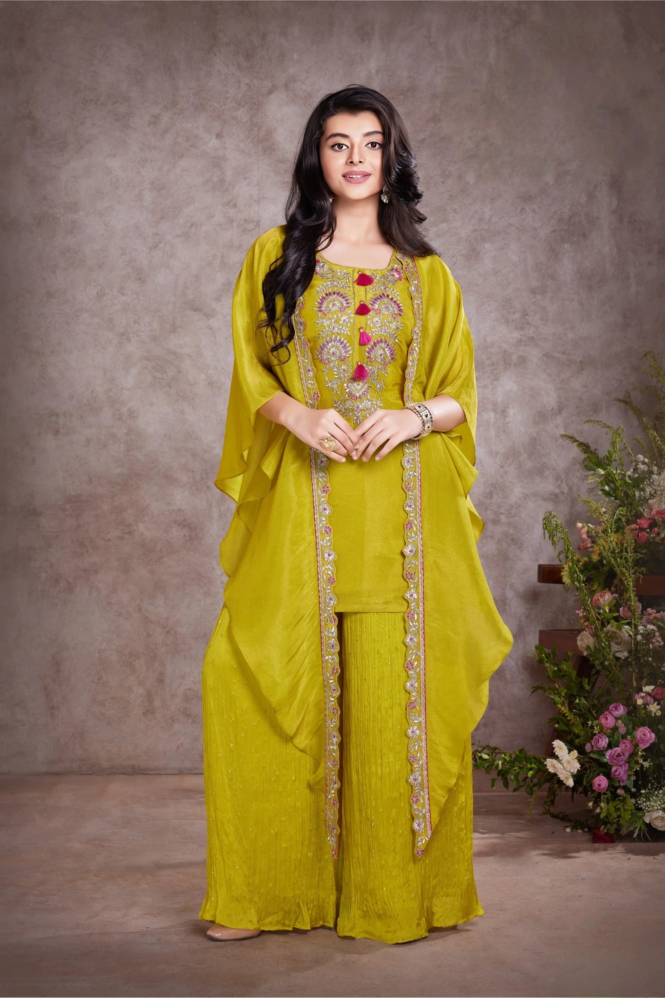 Lime Green Palazzo Suit - Mokshaa