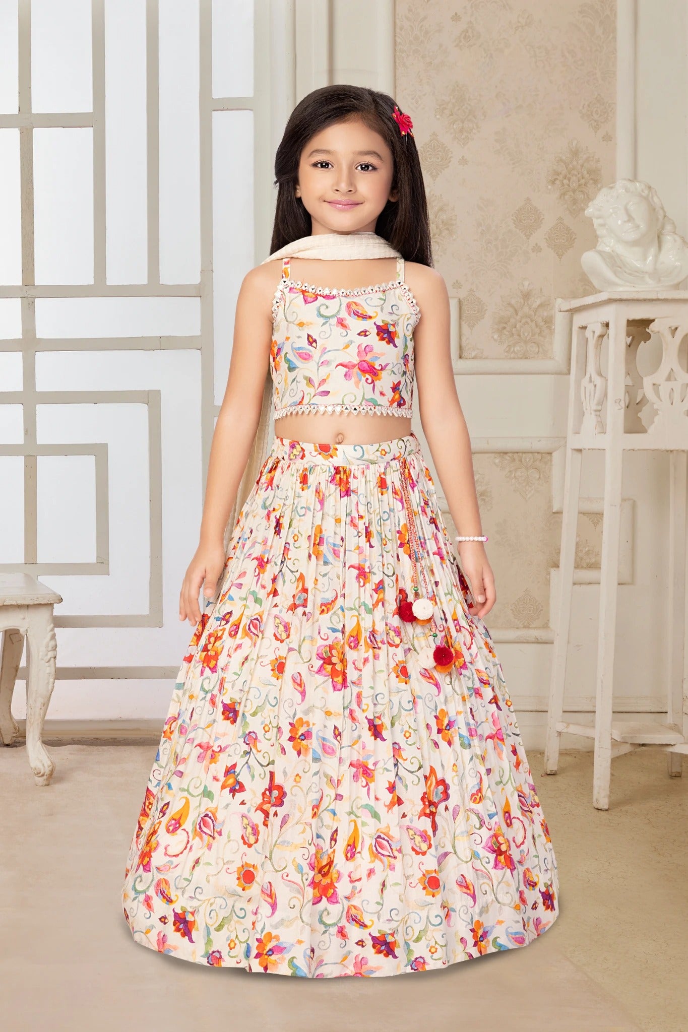 Multicolor Floral Printed Kids Lehenga Choli