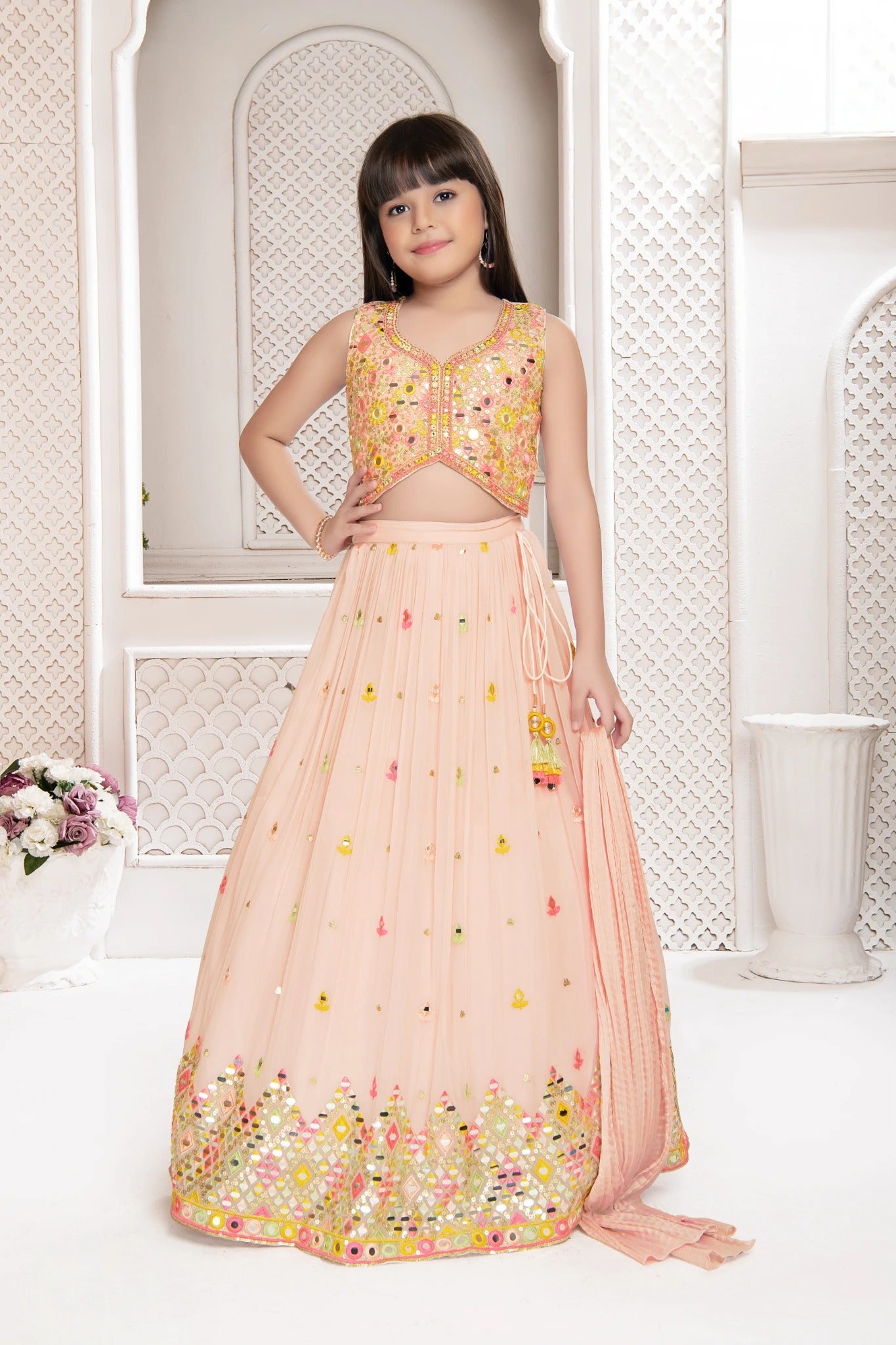 Soft Peach Mirror Embellished Lehenga Choli