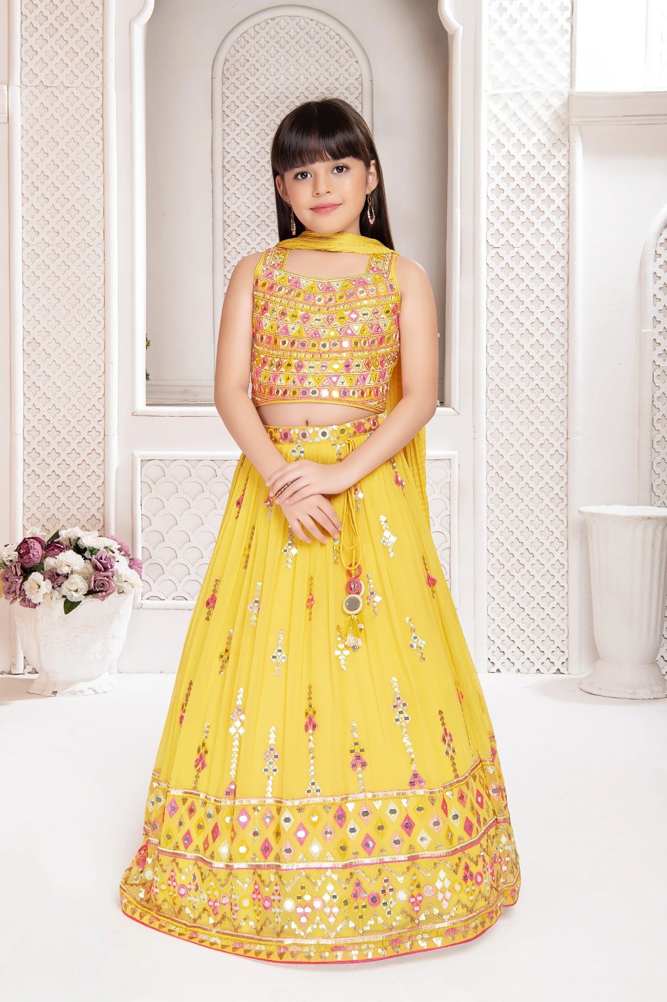 Sunshine Yellow Mirror Work Lehenga Choli