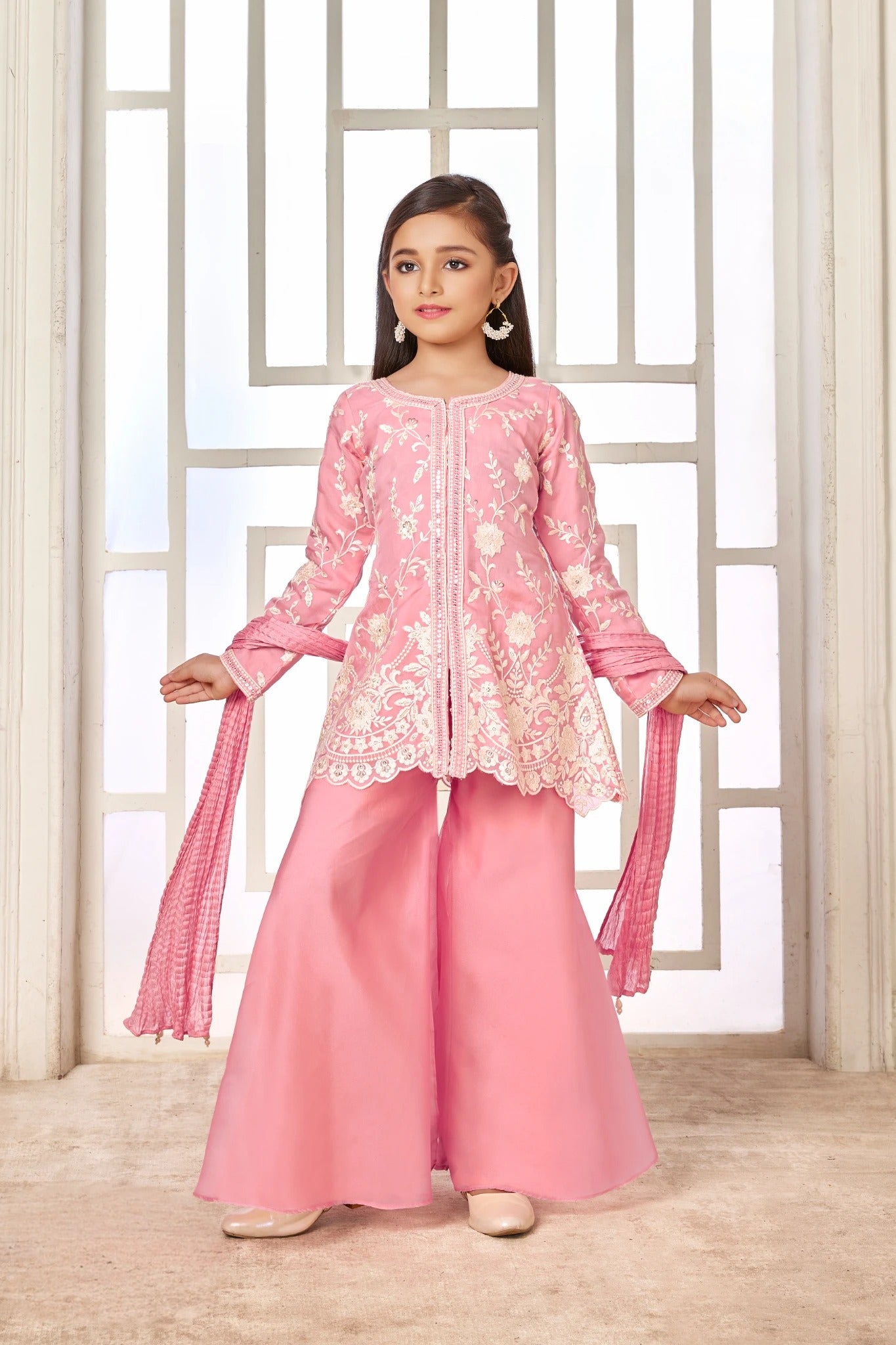 Soft Pink Dreamy Floral Embroidered Set - Mokshaa