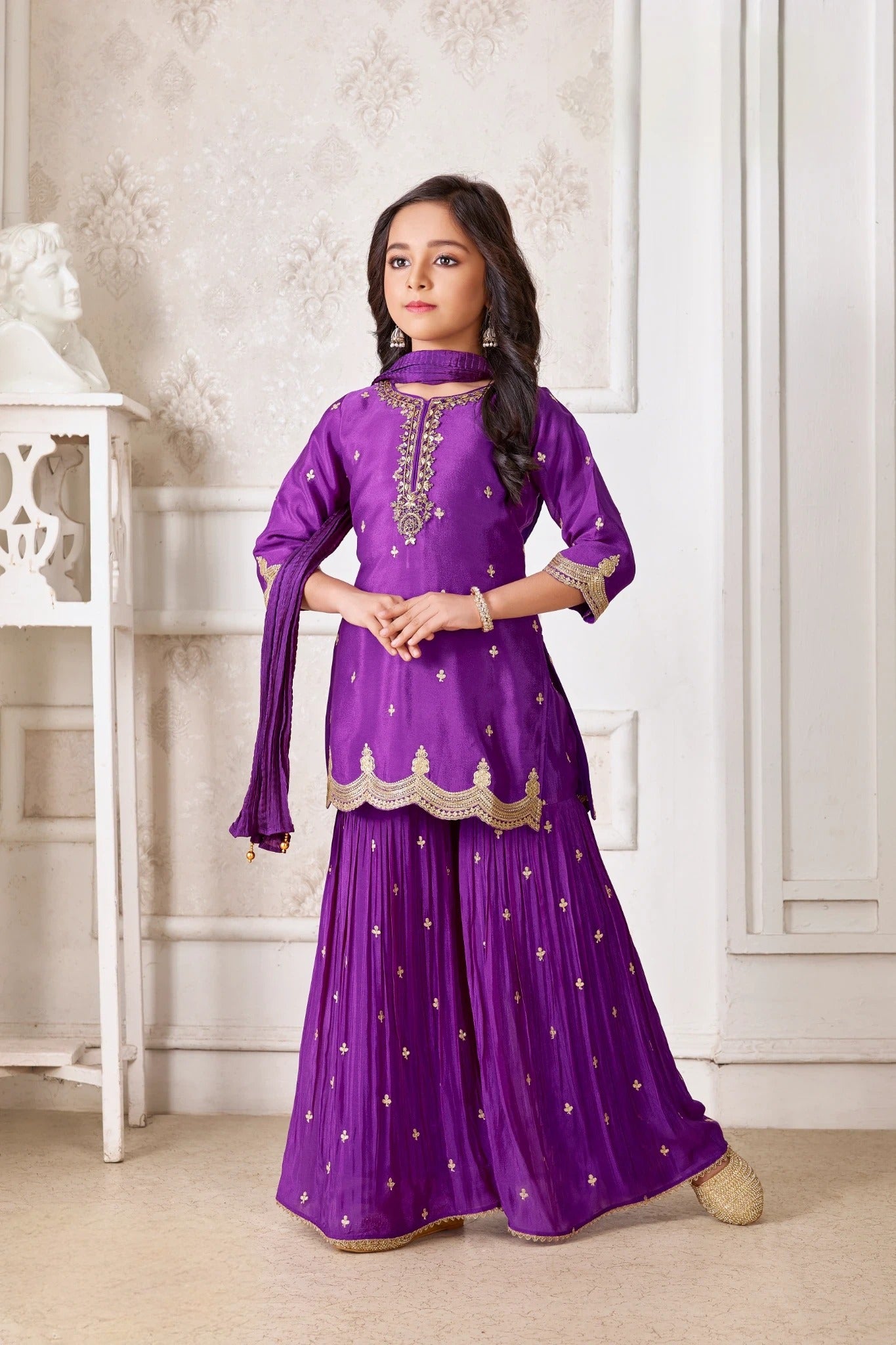 Radiant Purple Embroidered Sharara Set