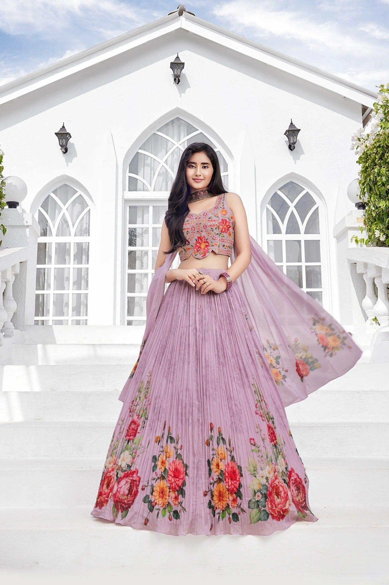 Lavender Bloom Embroidered Lehenga Choli Set  Mokshaa