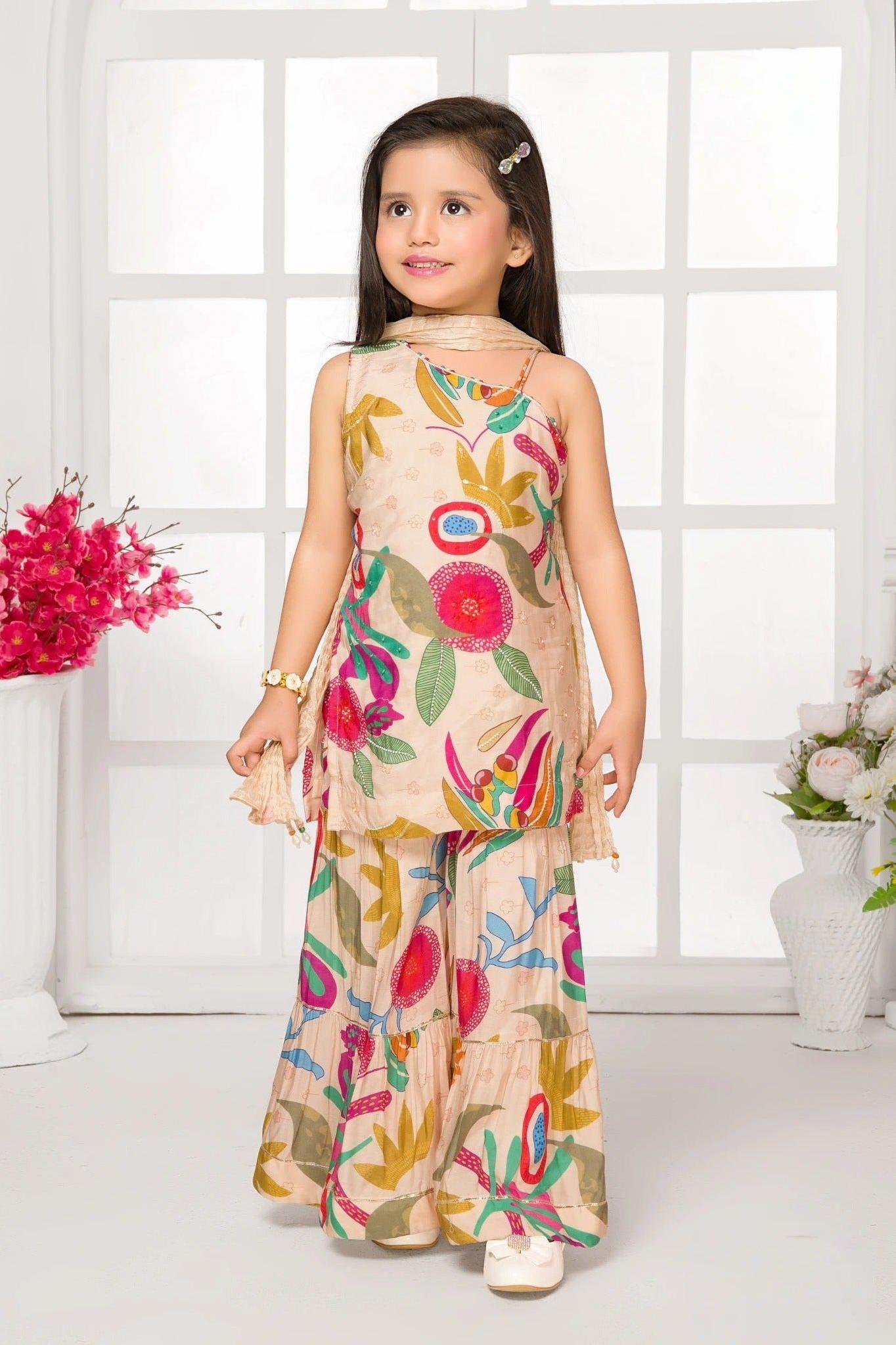 Beige Multicolor Floral Printed Sharara Set  Mokshaa