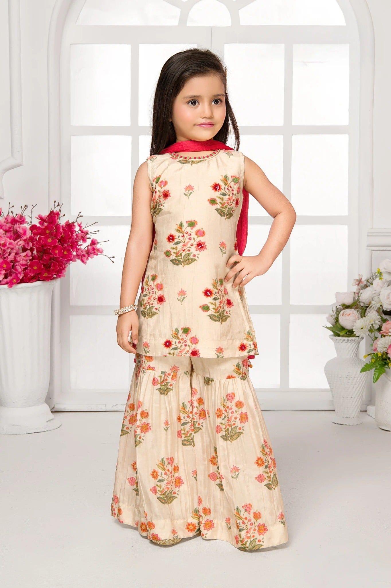 Cream Floral Printed Sharara Set  Mokshaa