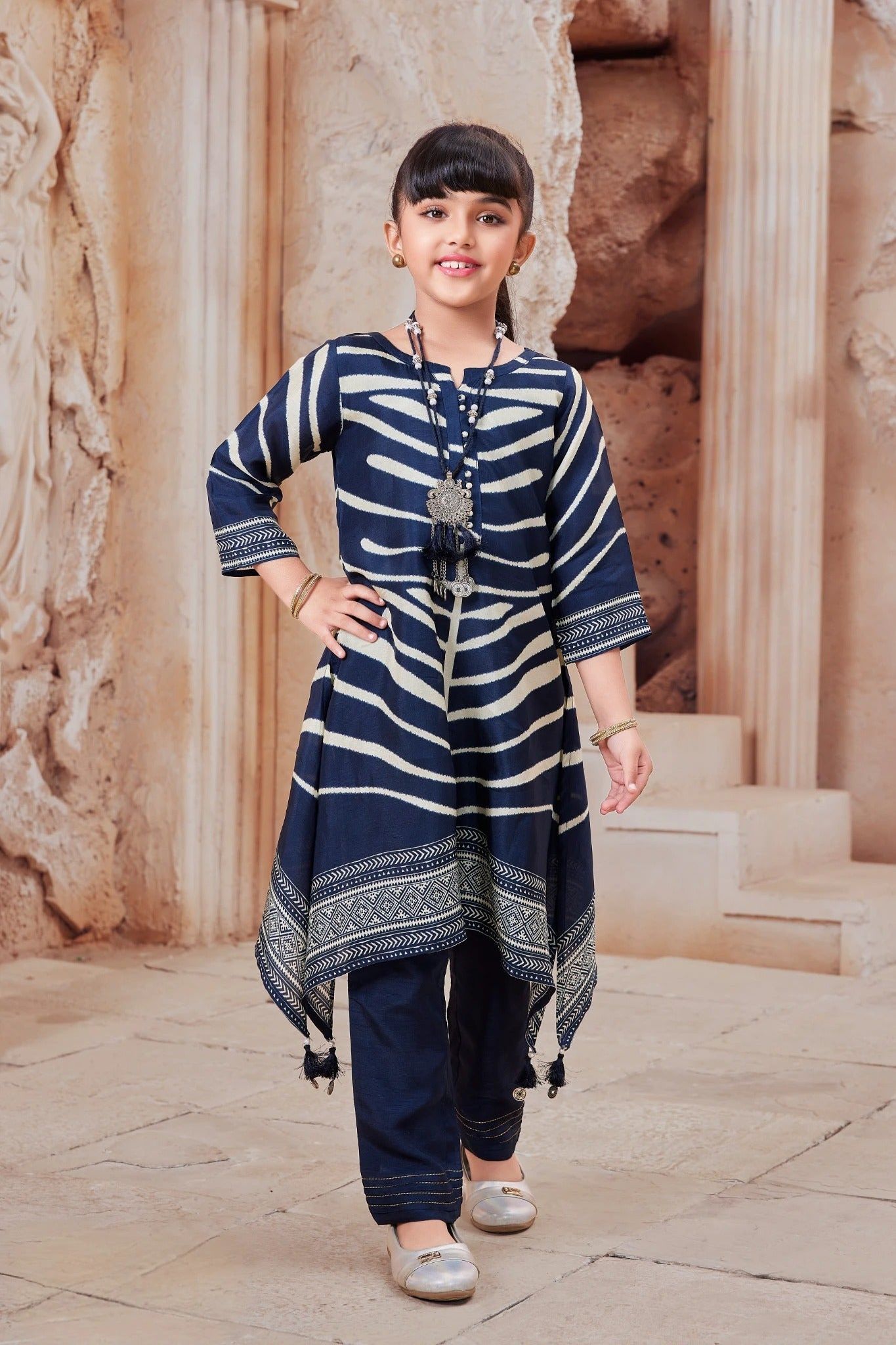 Indigo Handblock Kurta Set with Straight Pants  Mokshaa