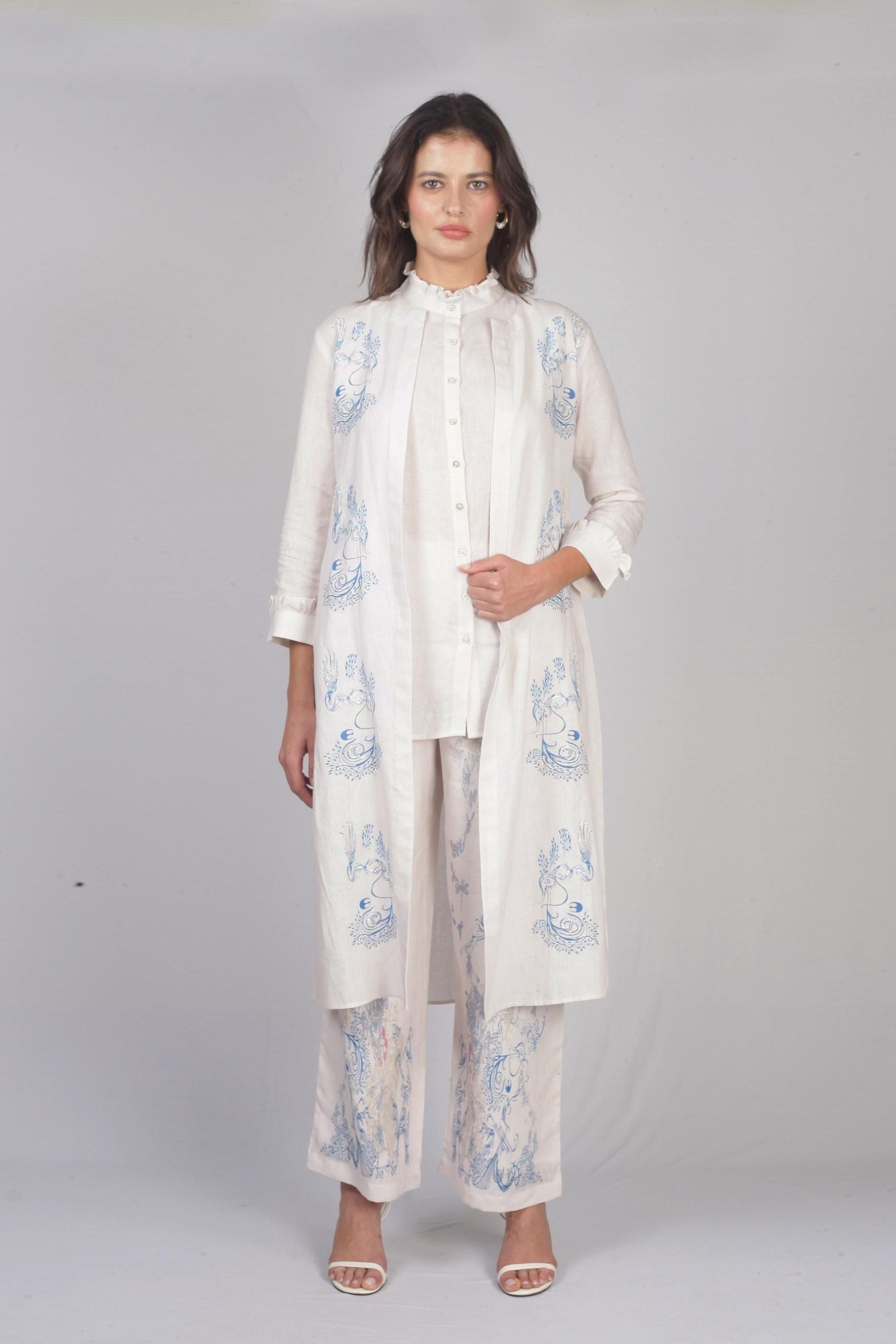 Ivory Linen Embroidered Co-Ord Set