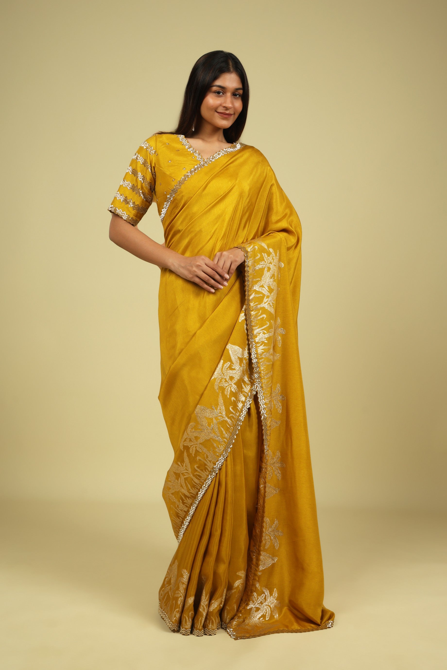 Mustard Tussar Georgette Saree