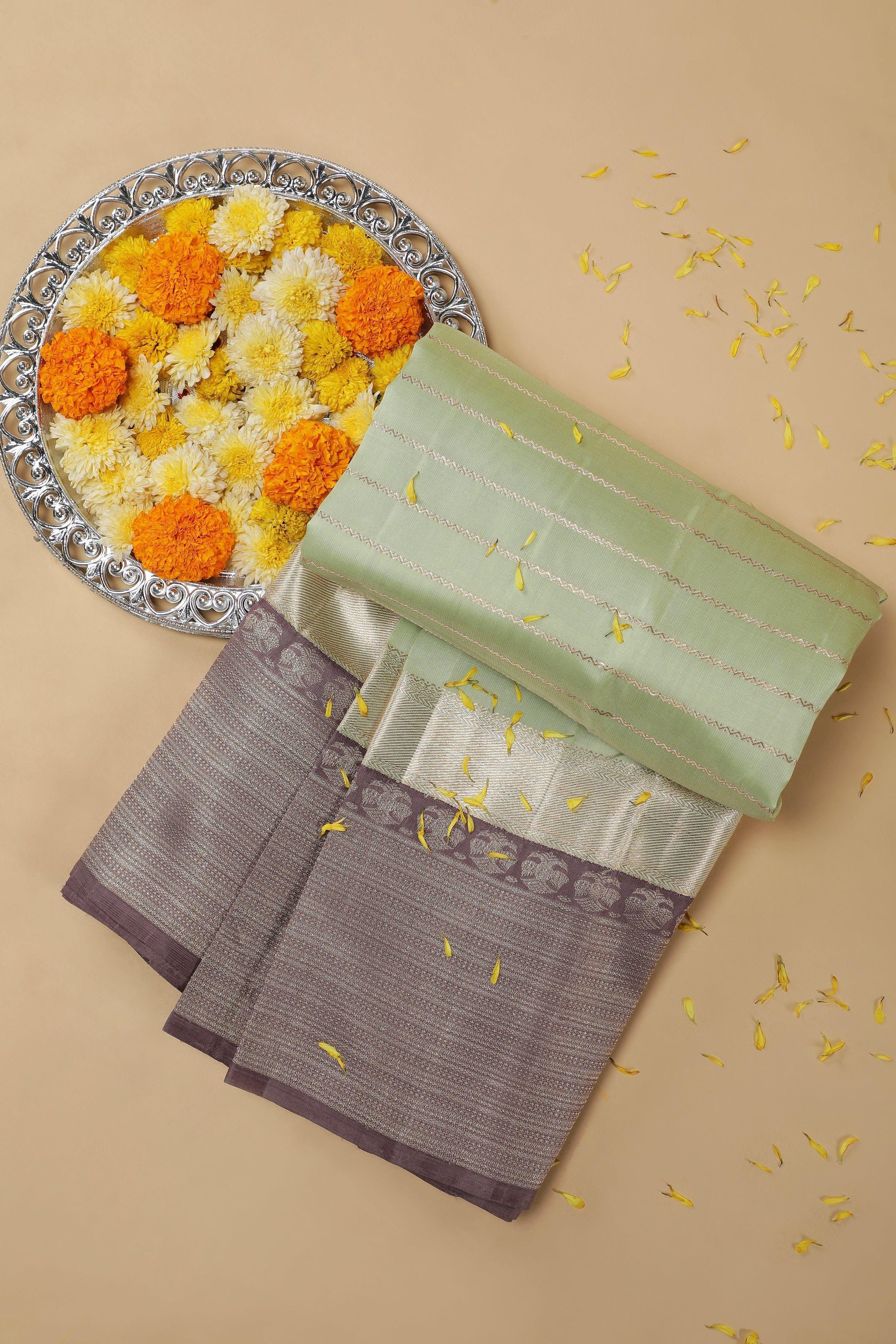 Parrot Green Kanchipuram Silk Saree  Mokshaa