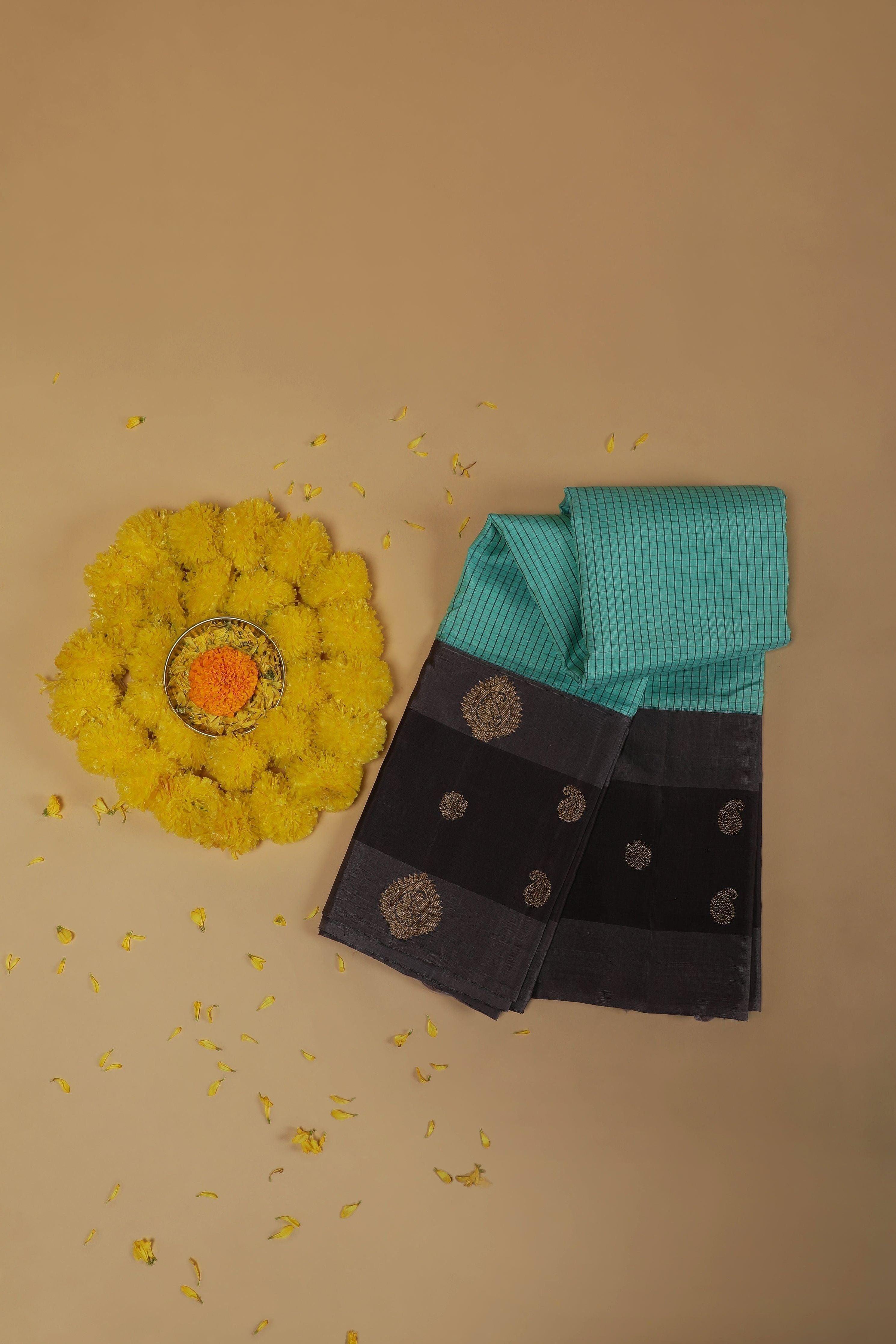 Teal Green Kanchipuram Silk Saree  Mokshaa