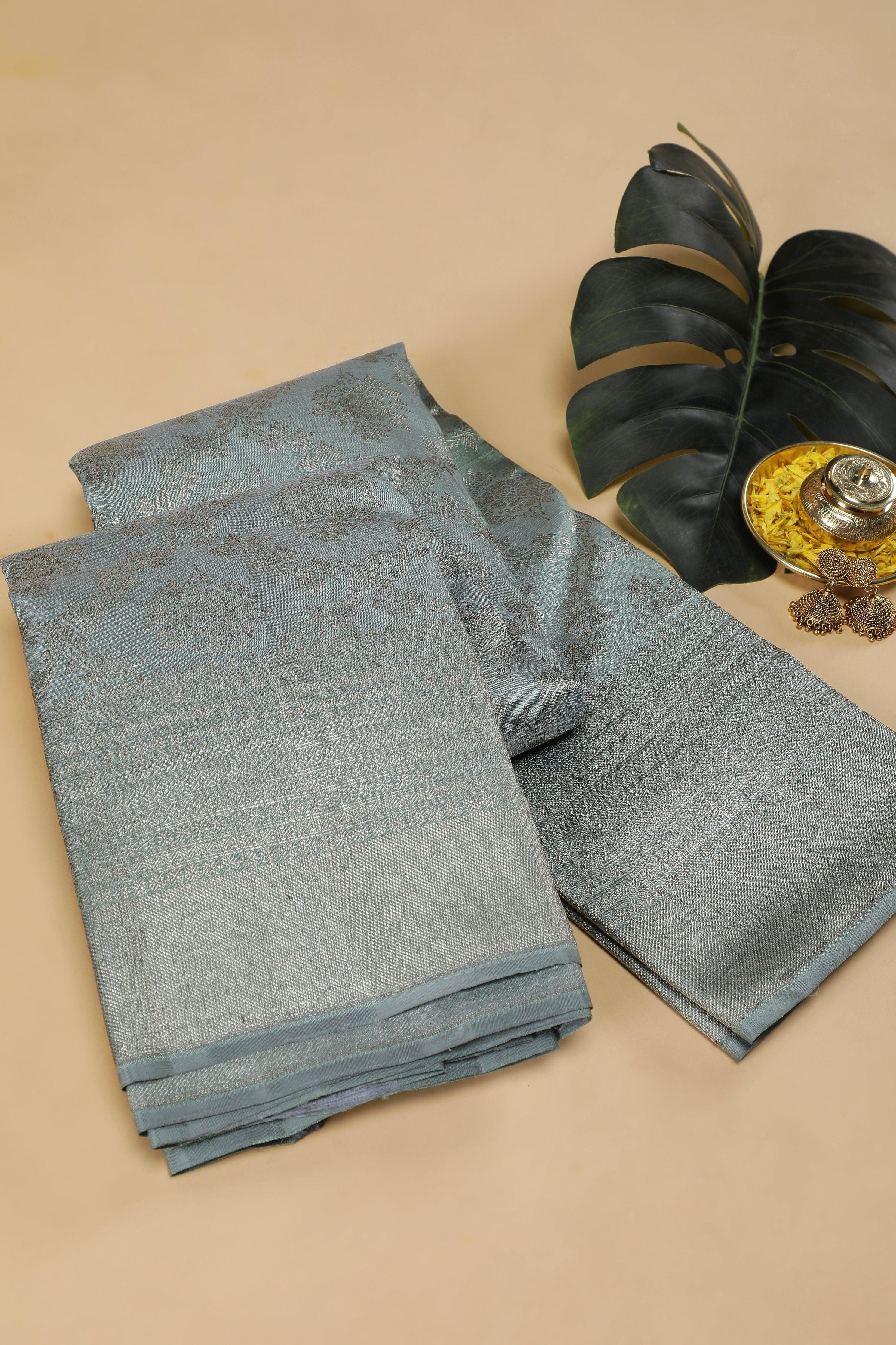 Light Steel Blue Kanchipuram Silk Saree  Mokshaa