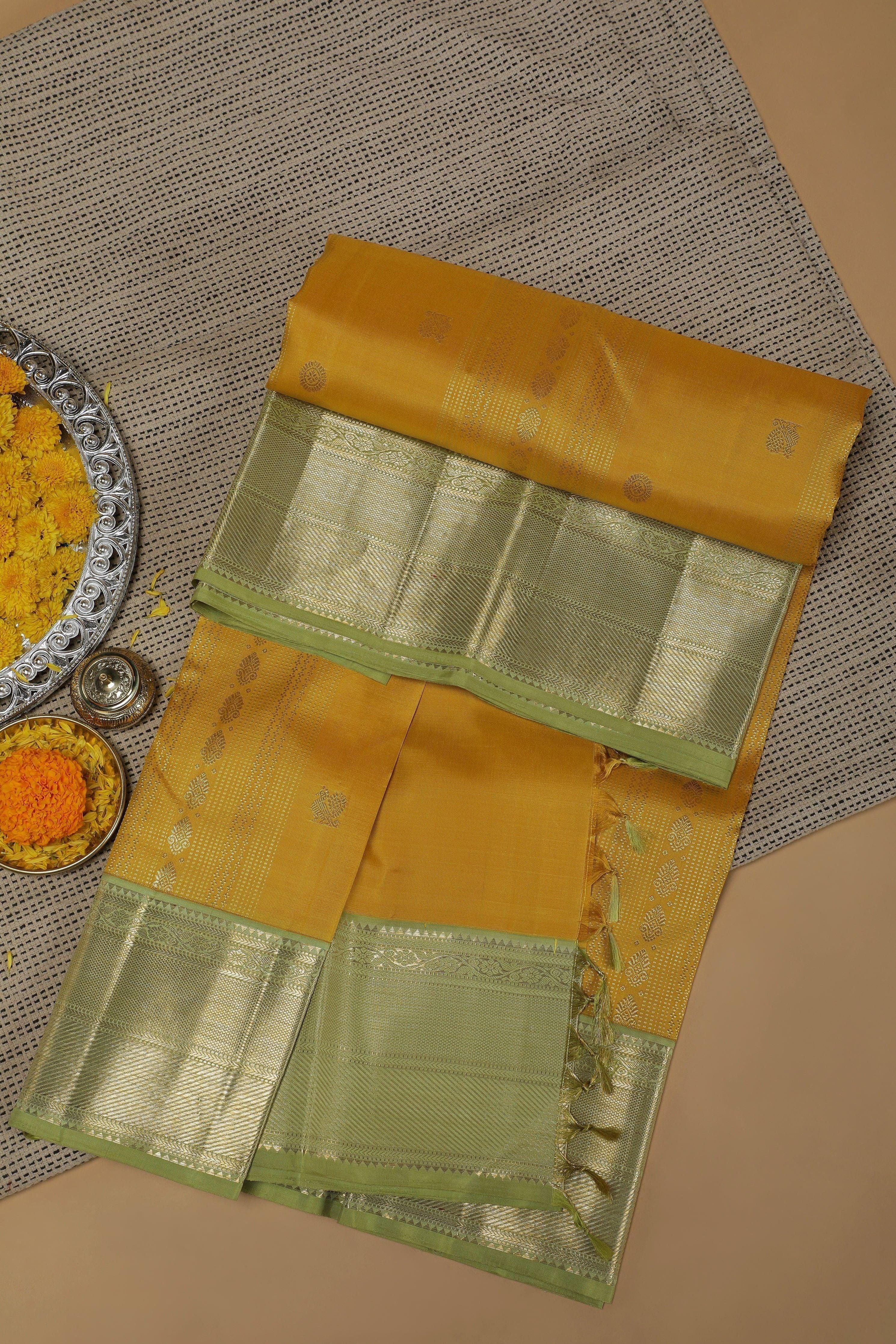 Yellow Kanchipuram Silk Saree  Mokshaa