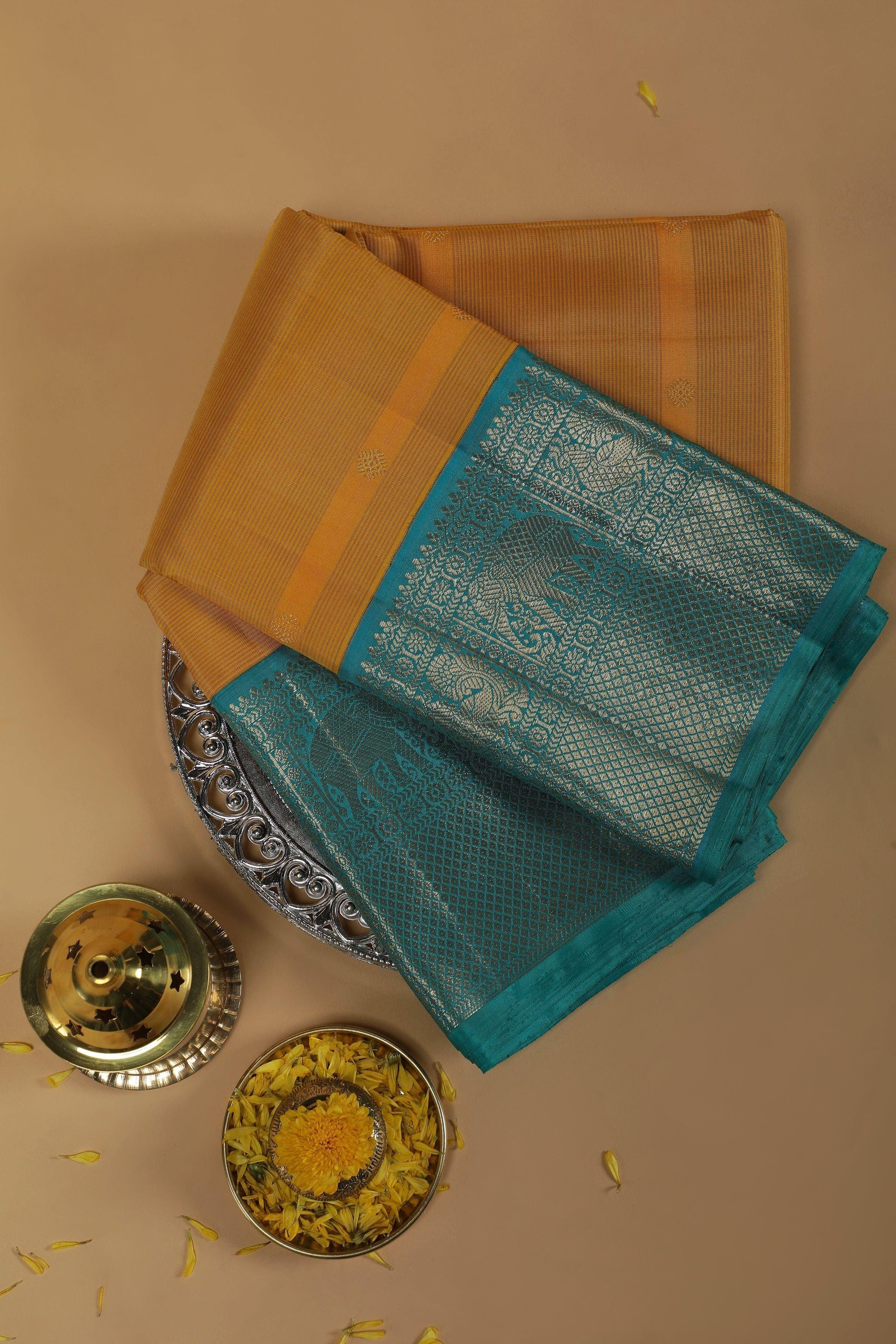 Teal Blue Kanchipuram Silk Saree (Copy)  Mokshaa