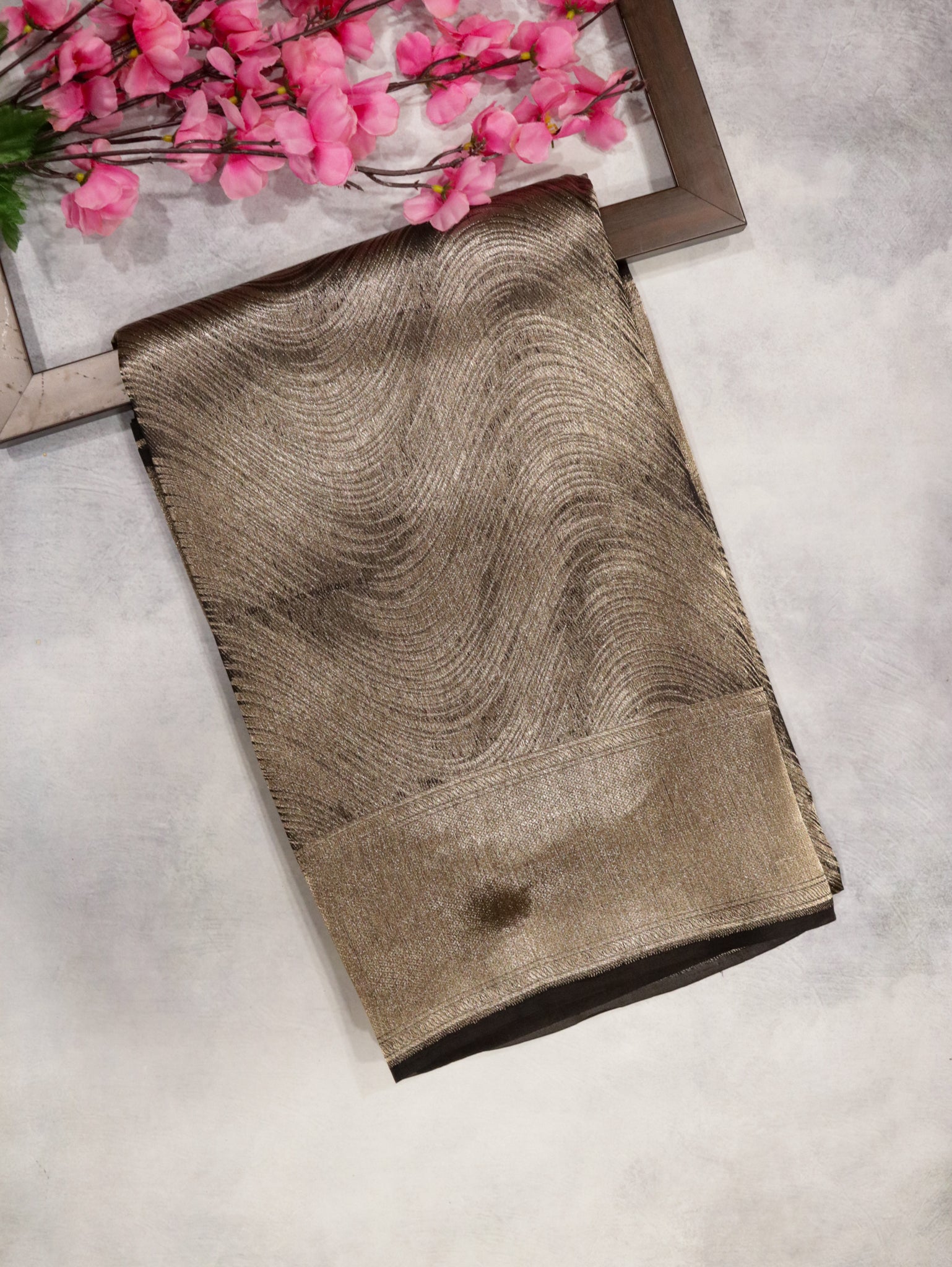 Black Organza Tissue Saree with Geometric Silver Zari Work