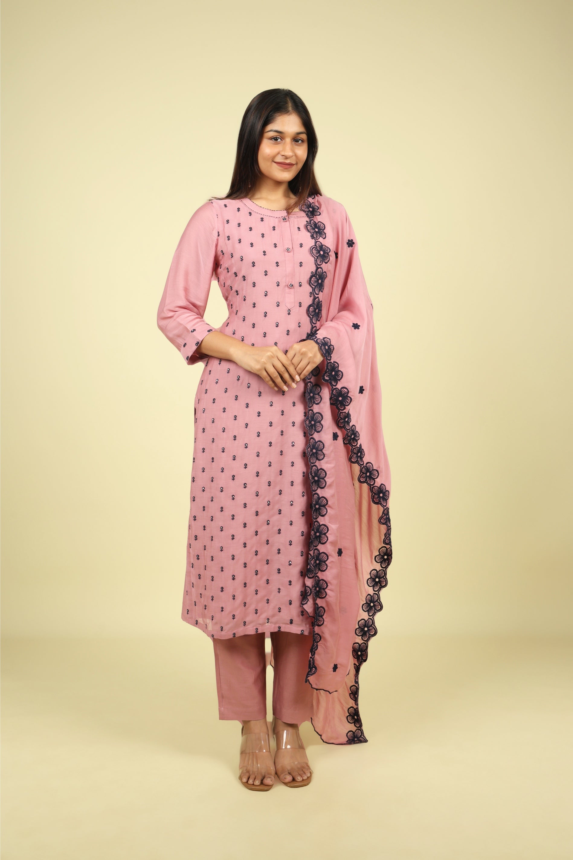 Peach Mul Chanderi Straight Salwar Set